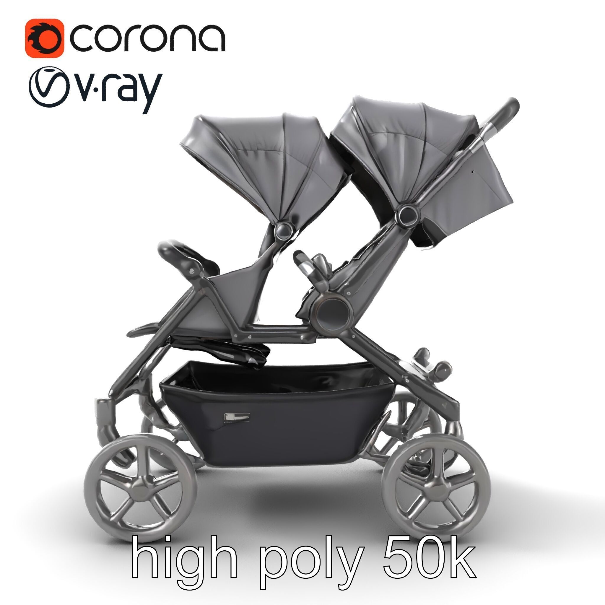 Twin Stroller Dual Seats Ergonomic Design model pack Low-poly 3D model_25