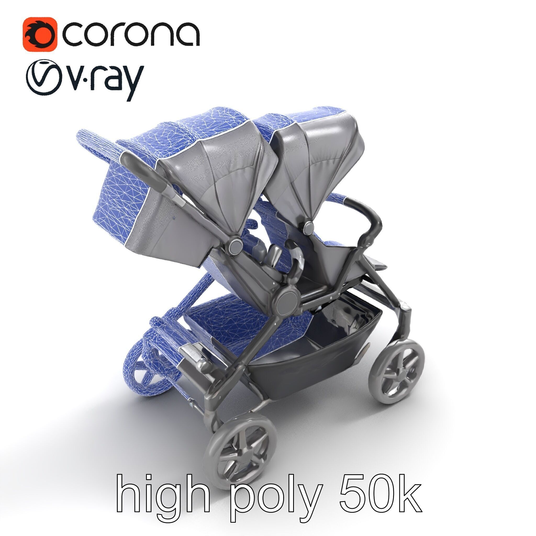 Twin Stroller Dual Seats Ergonomic Design model pack Low-poly 3D model_19