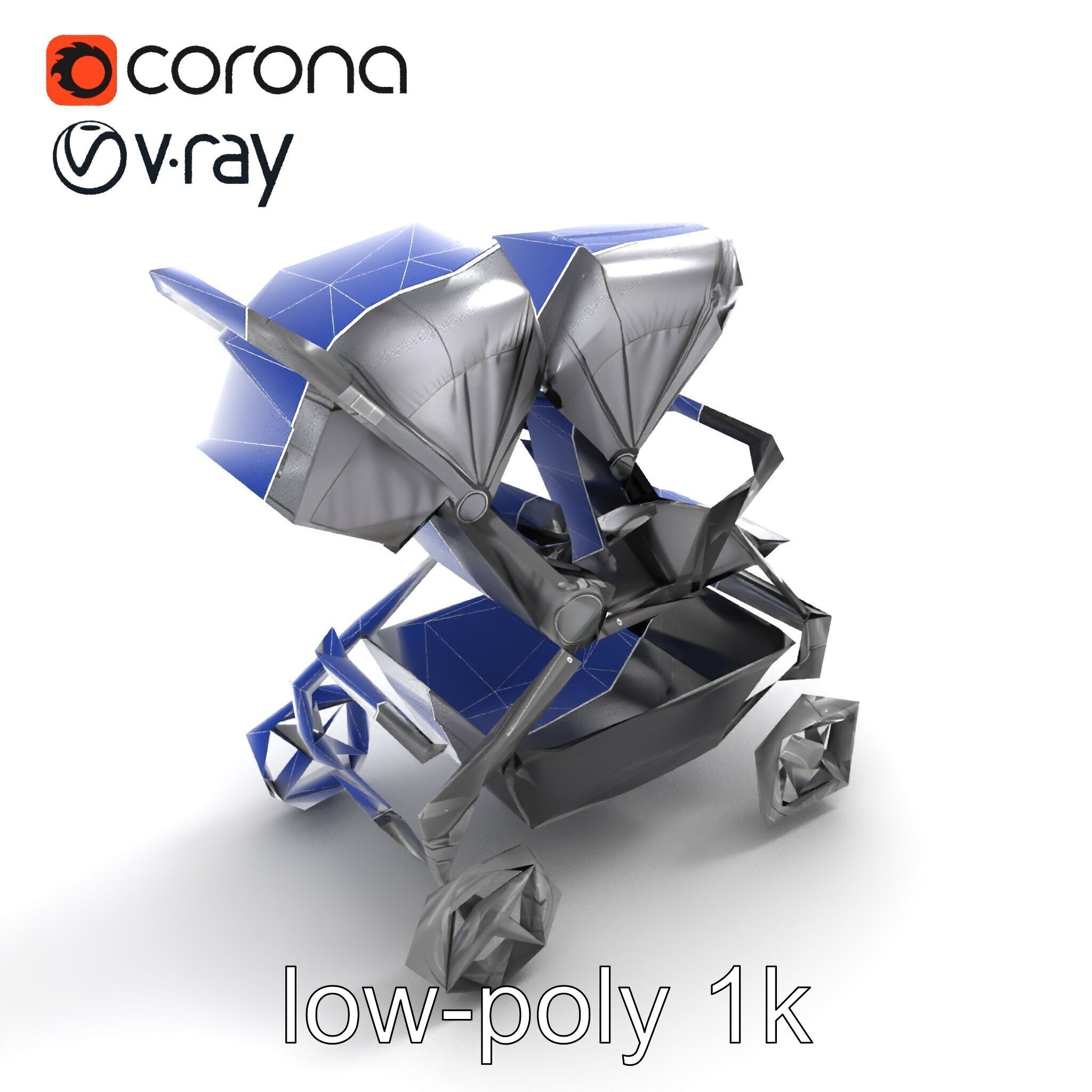 Twin Stroller Dual Seats Ergonomic Design model pack Low-poly 3D model_10