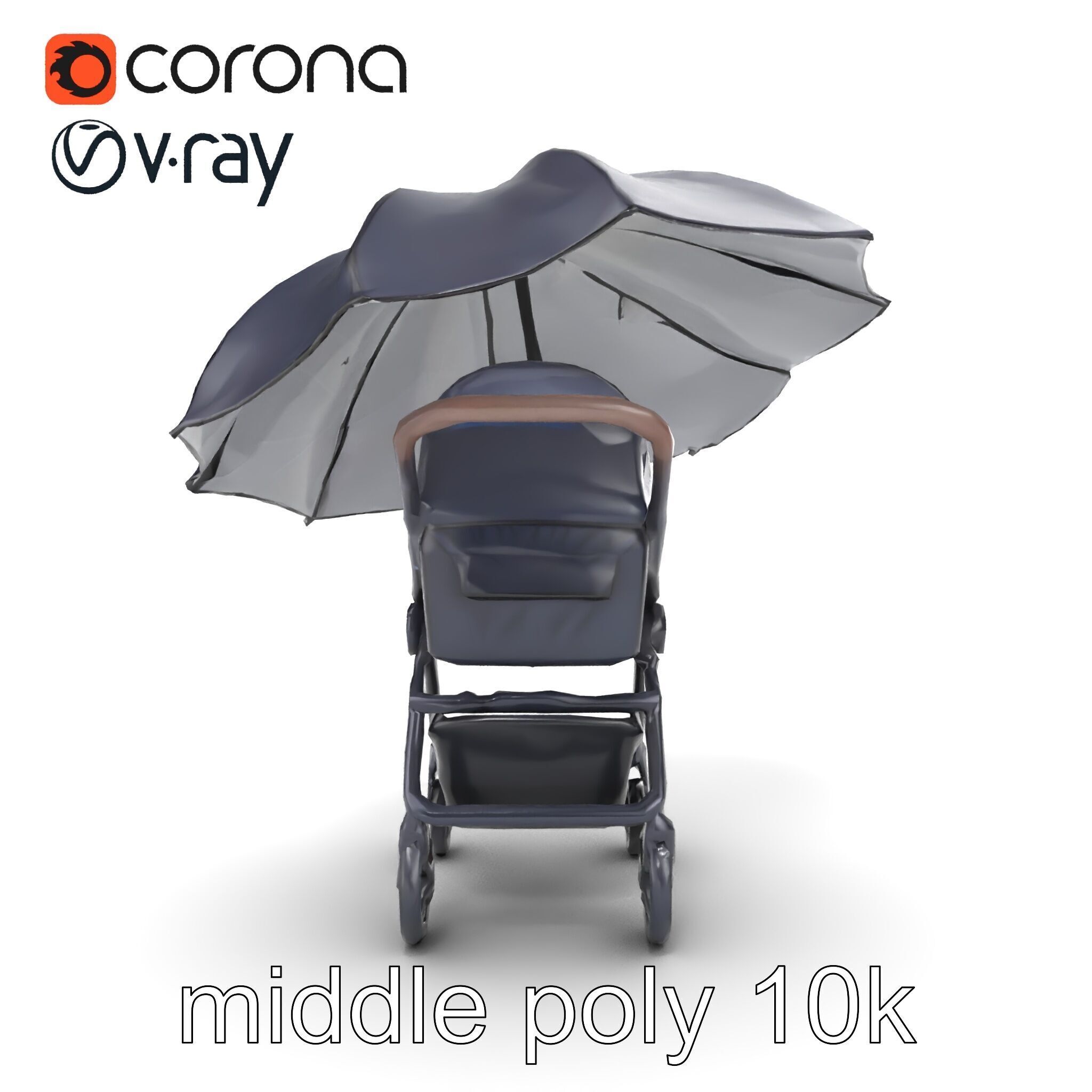 Elegant Umbrella Stroller with Hood Model Pack Low-poly 3D model_12