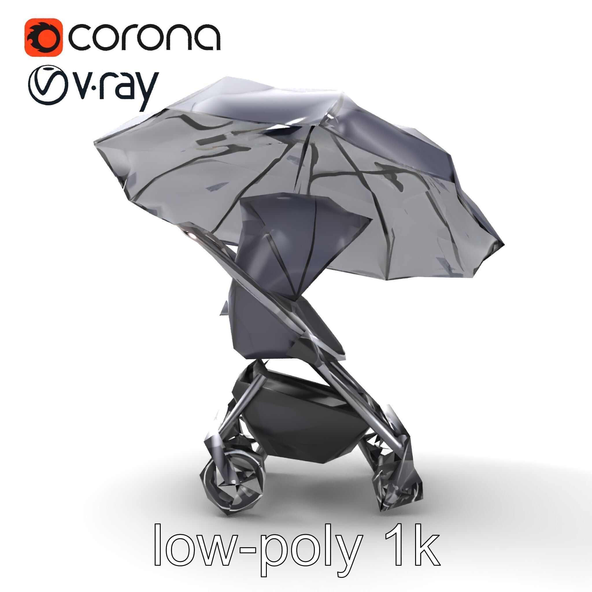 Elegant Umbrella Stroller with Hood Model Pack Low-poly 3D model_27