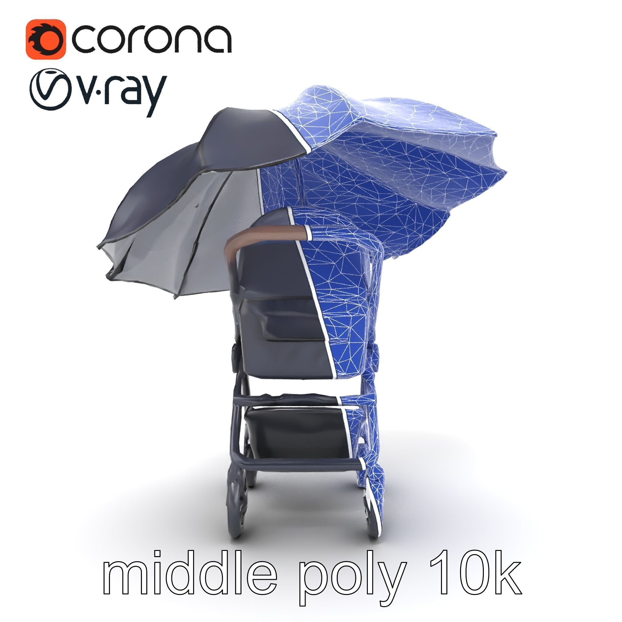 Elegant Umbrella Stroller with Hood Model Pack Low-poly 3D model_29