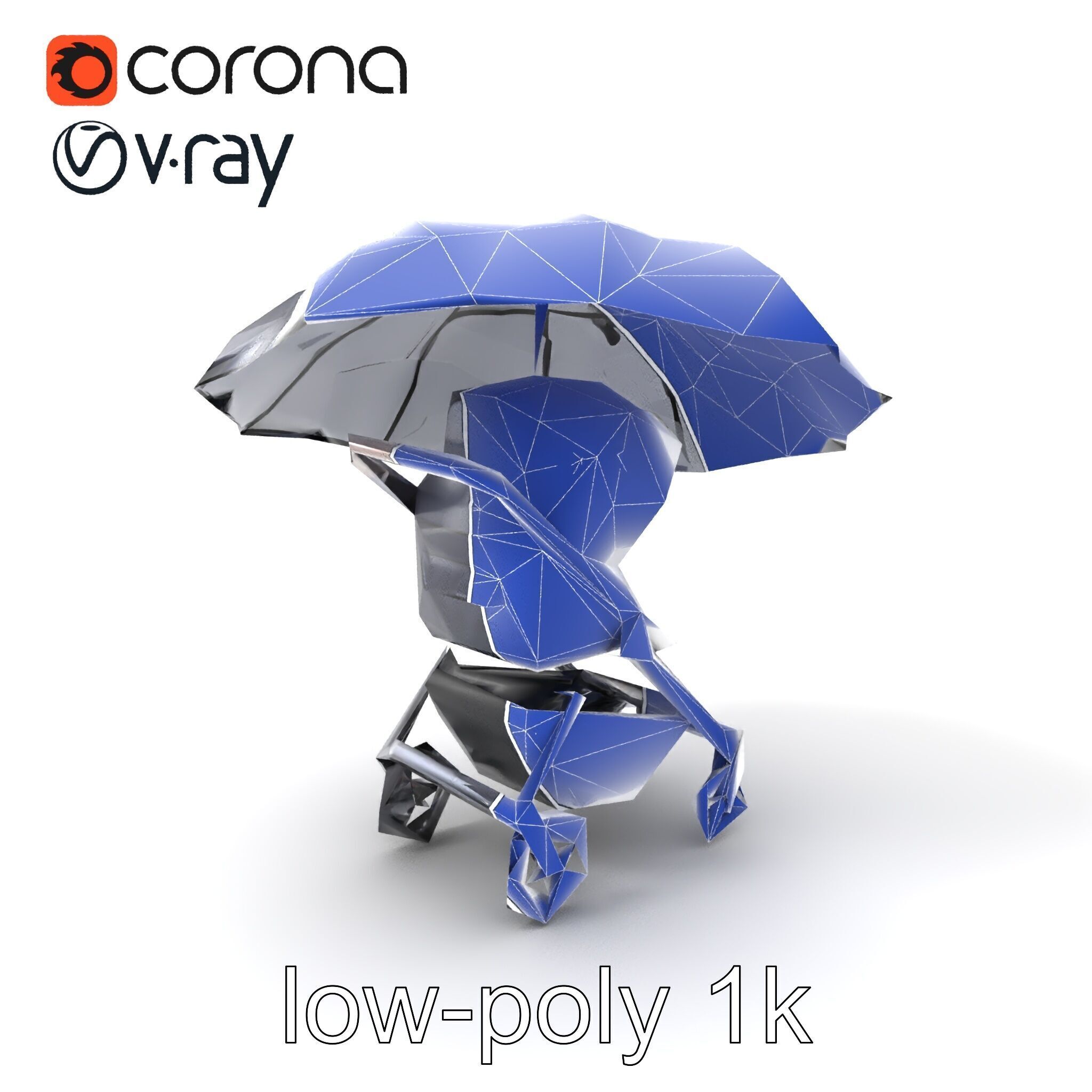 Elegant Umbrella Stroller with Hood Model Pack Low-poly 3D model_7