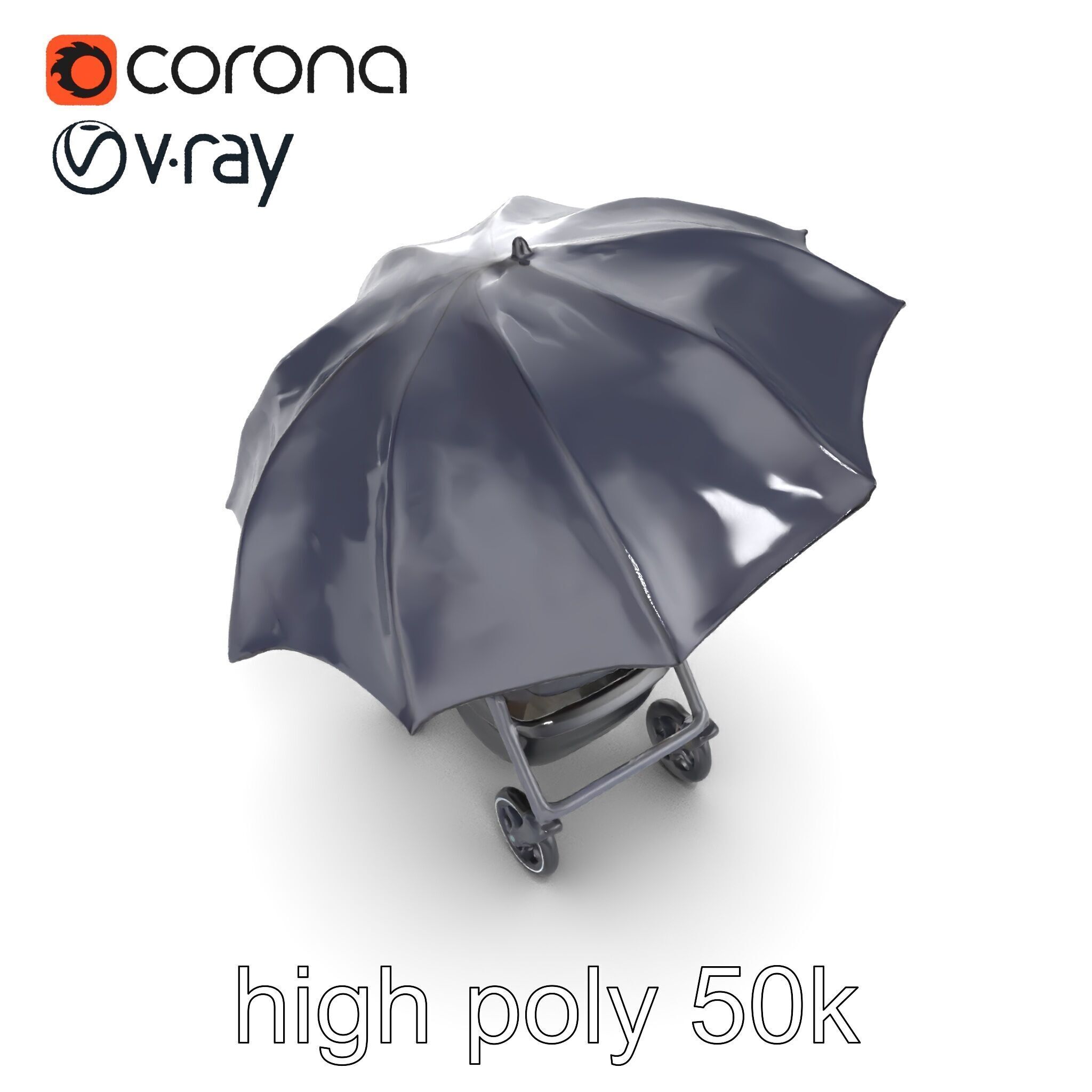 Elegant Umbrella Stroller with Hood Model Pack Low-poly 3D model_15