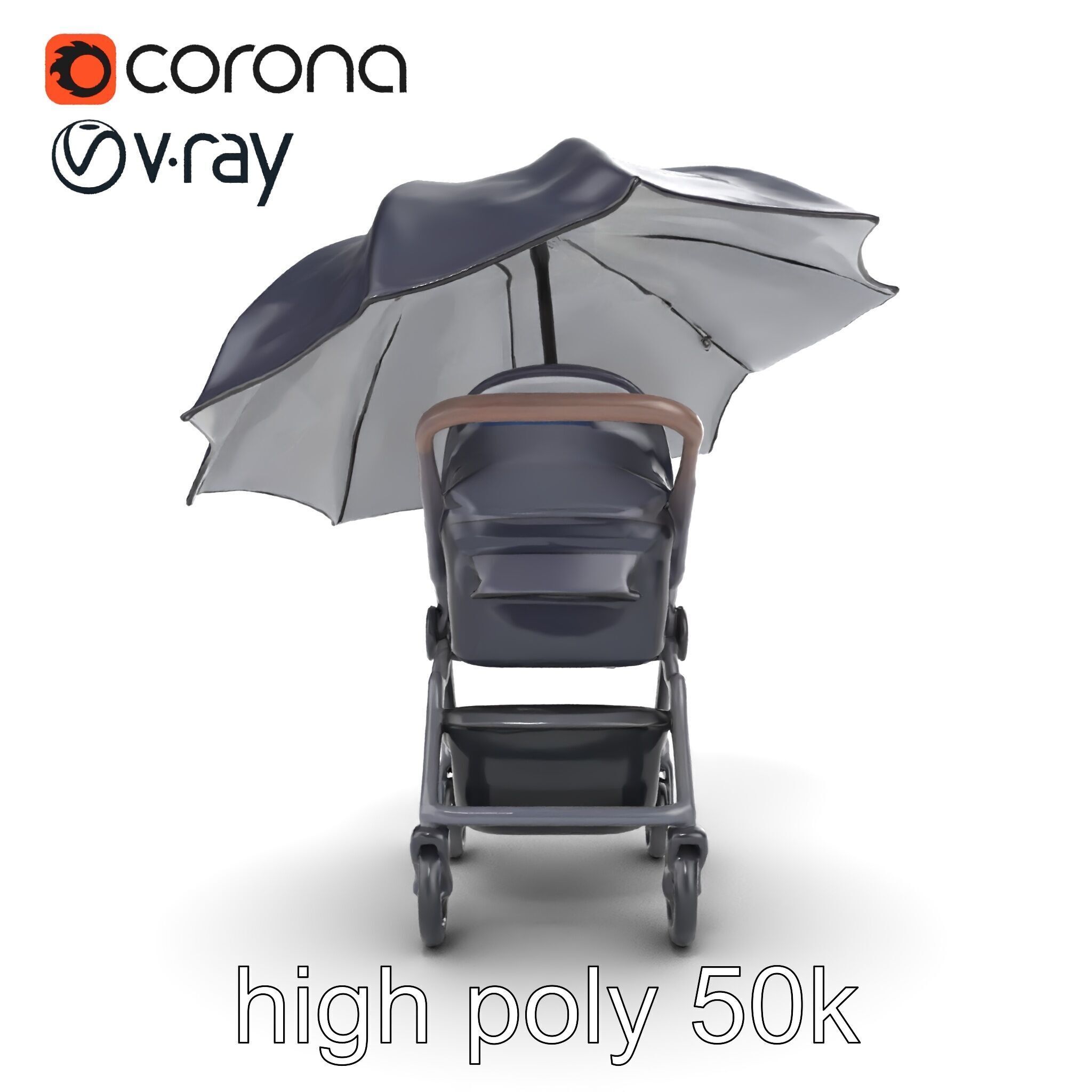 Elegant Umbrella Stroller with Hood Model Pack Low-poly 3D model_19