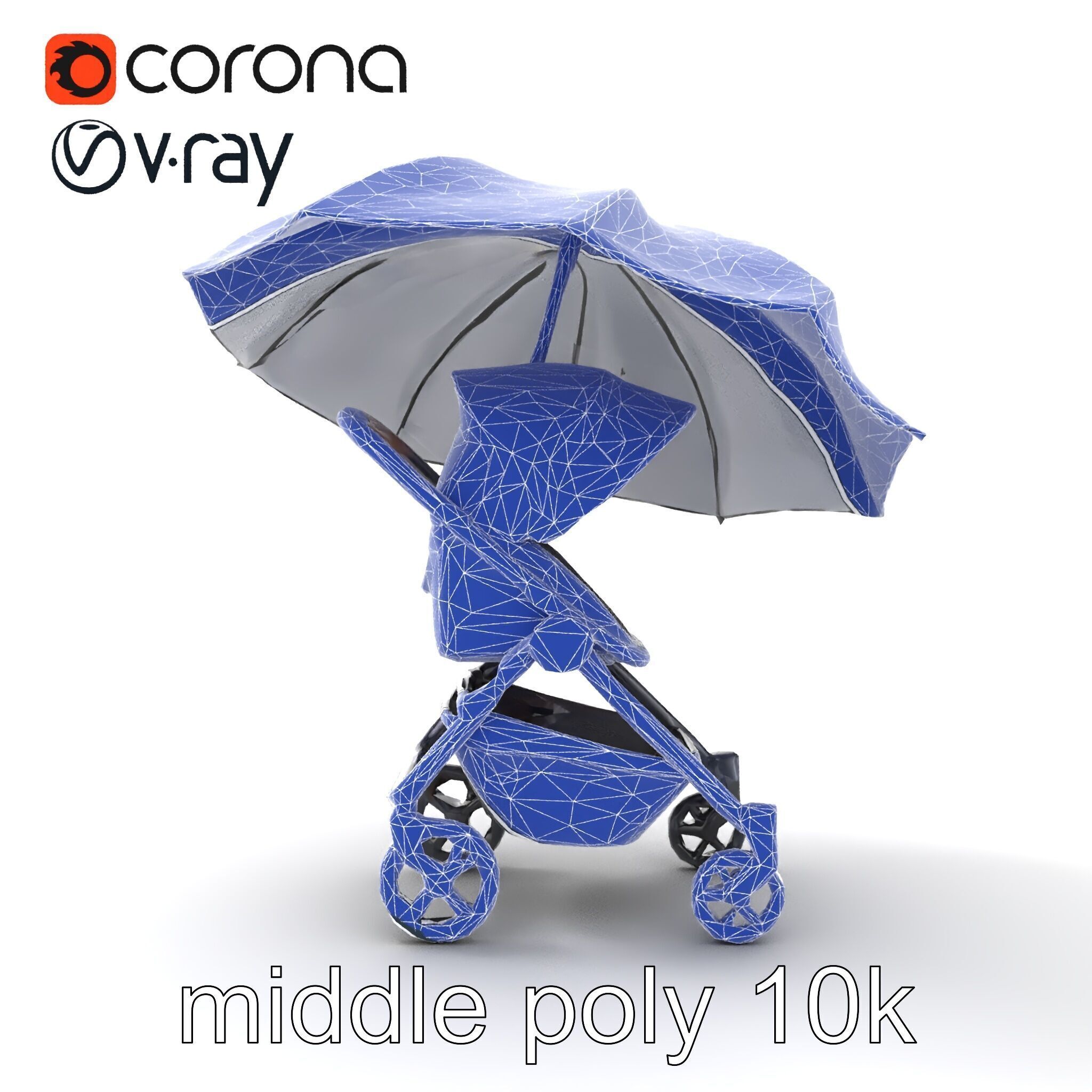 Elegant Umbrella Stroller with Hood Model Pack Low-poly 3D model_31