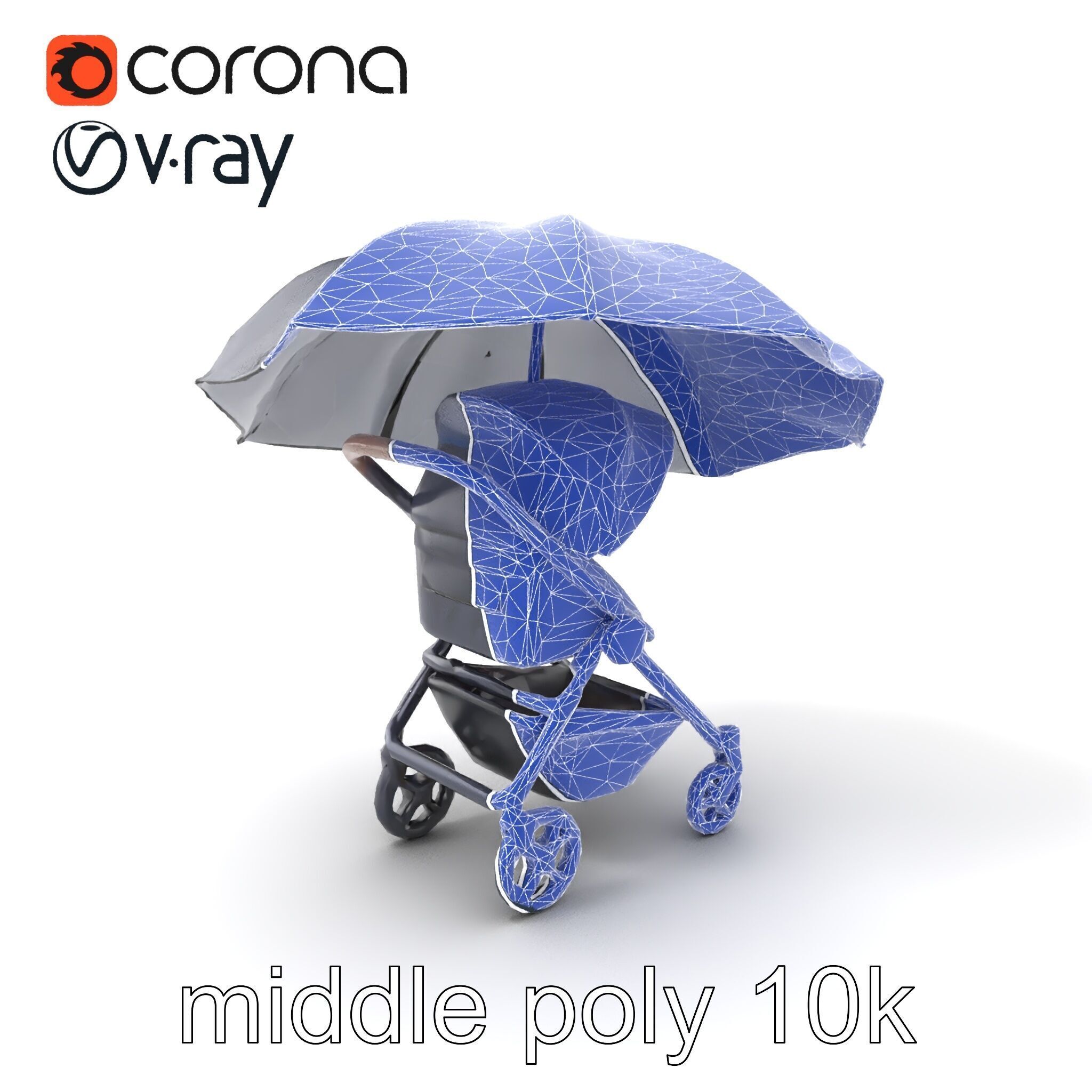 Elegant Umbrella Stroller with Hood Model Pack Low-poly 3D model_6