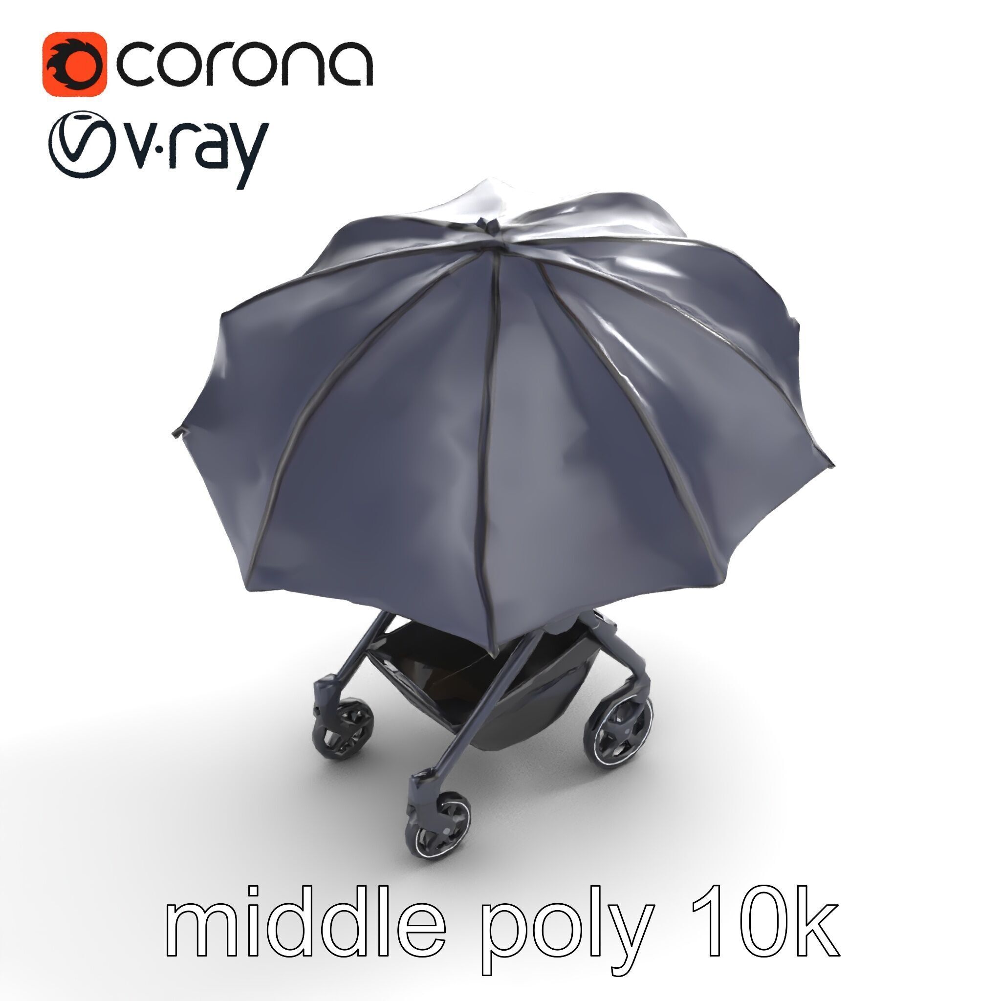 Elegant Umbrella Stroller with Hood Model Pack Low-poly 3D model_8