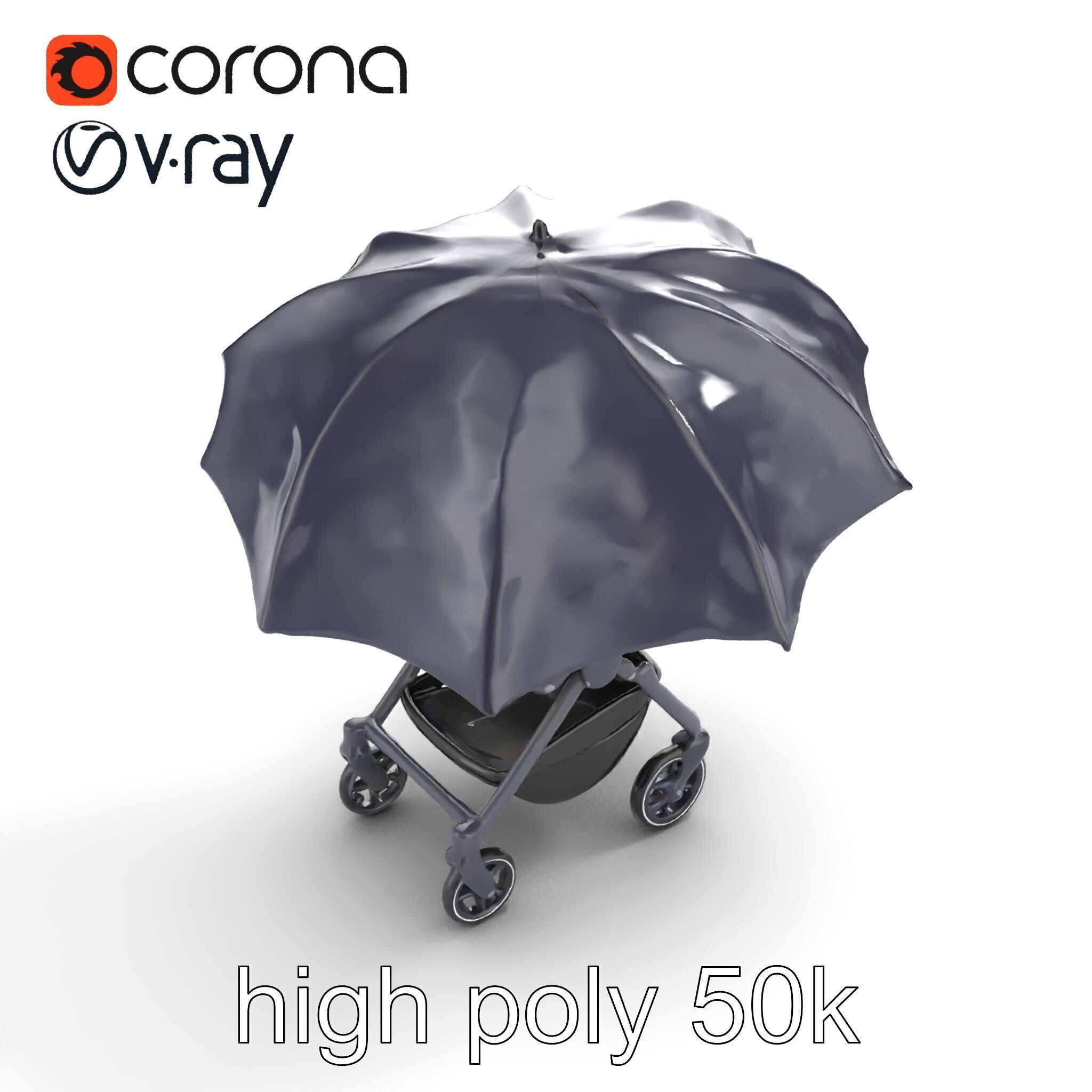 Elegant Umbrella Stroller with Hood Model Pack Low-poly 3D model_30