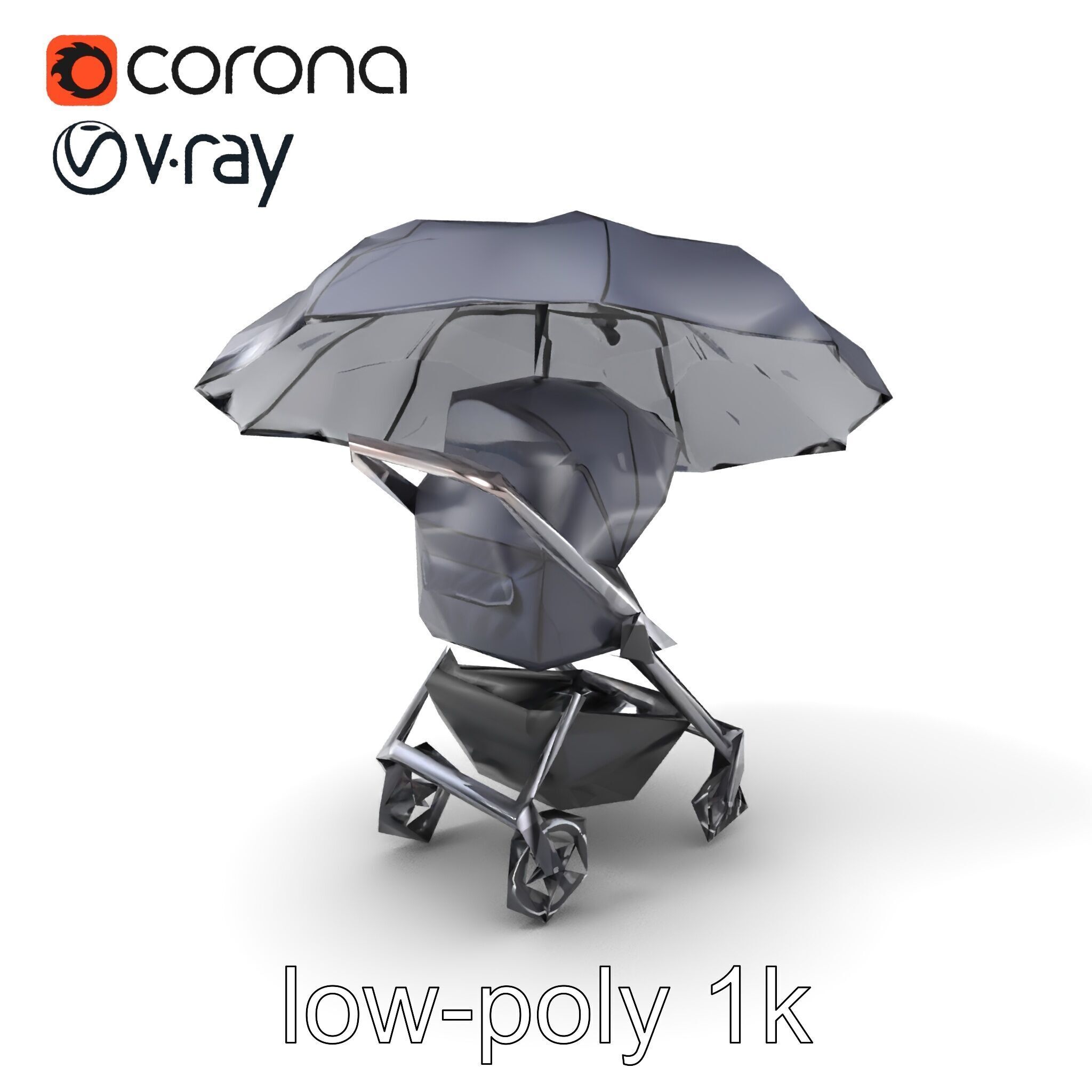 Elegant Umbrella Stroller with Hood Model Pack Low-poly 3D model_5