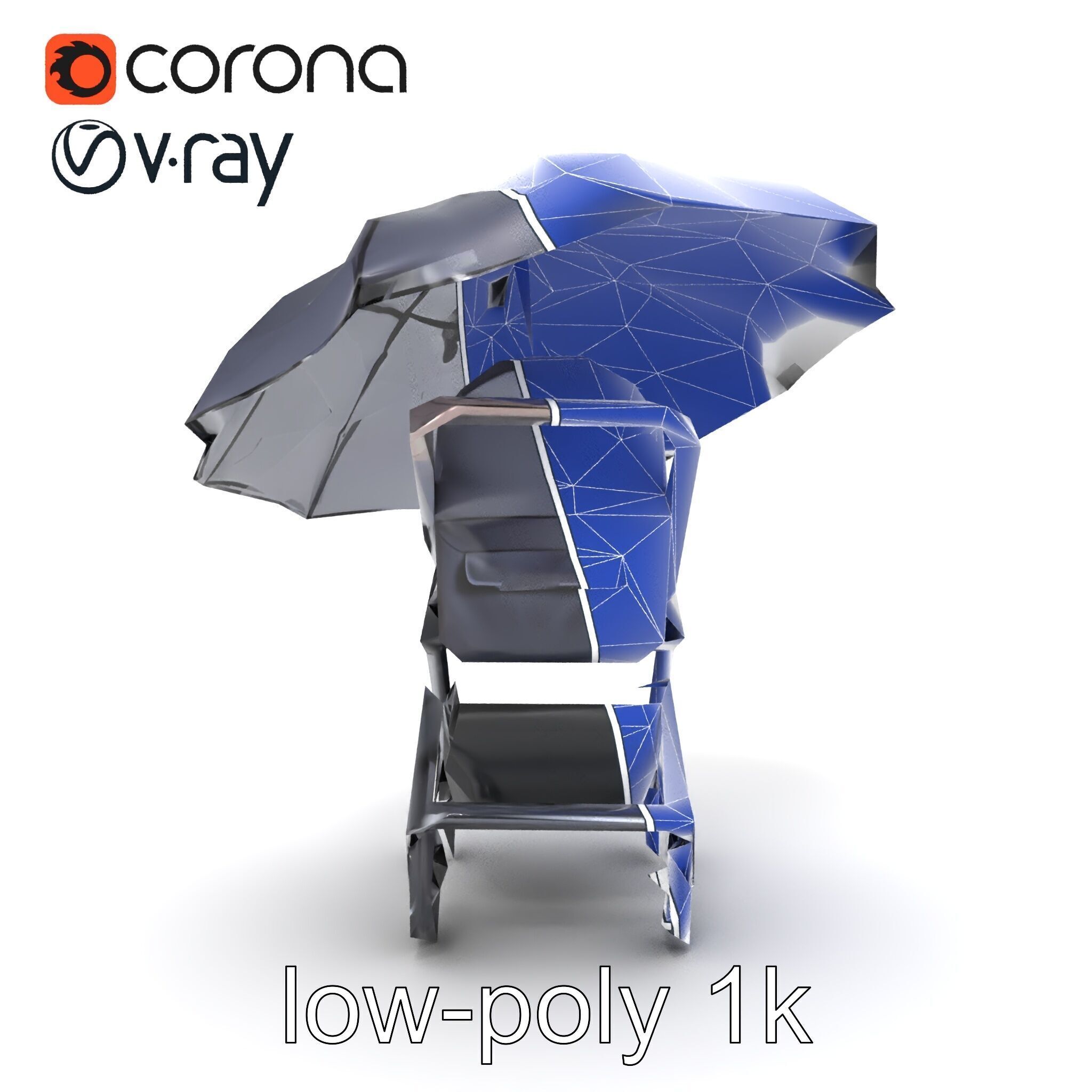 Elegant Umbrella Stroller with Hood Model Pack Low-poly 3D model_16