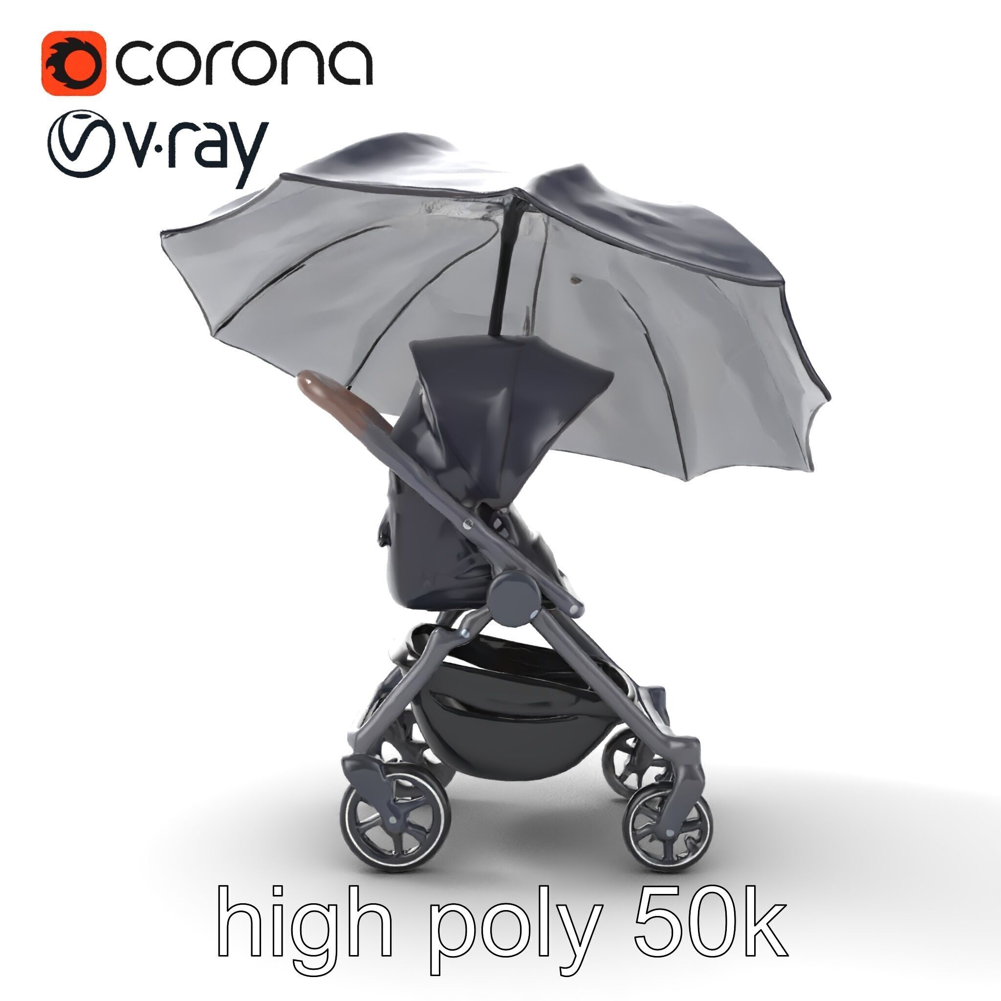 Elegant Umbrella Stroller with Hood Model Pack Low-poly 3D model_32