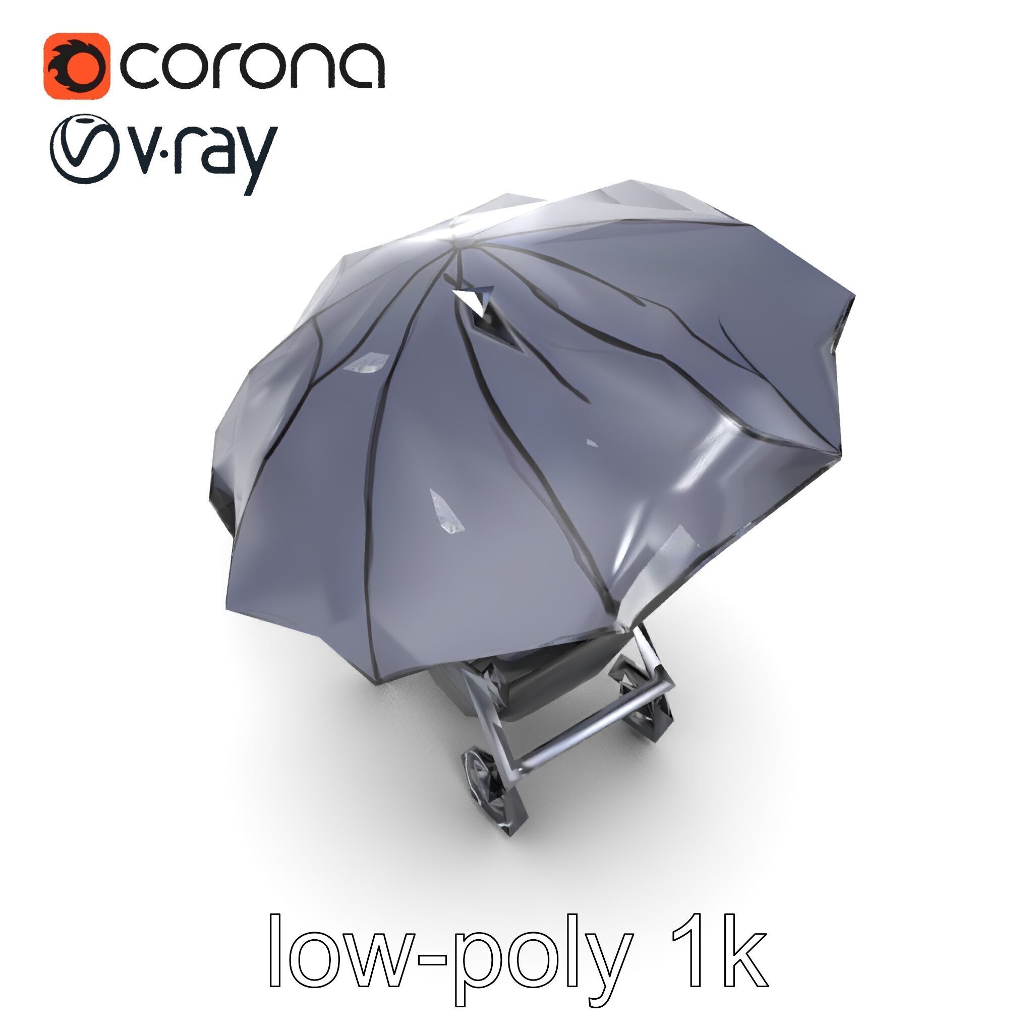 Elegant Umbrella Stroller with Hood Model Pack Low-poly 3D model_25