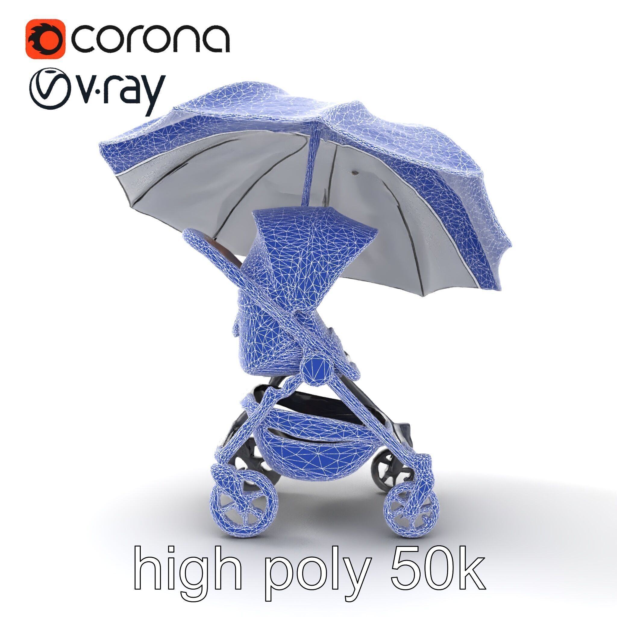 Elegant Umbrella Stroller with Hood Model Pack Low-poly 3D model_23