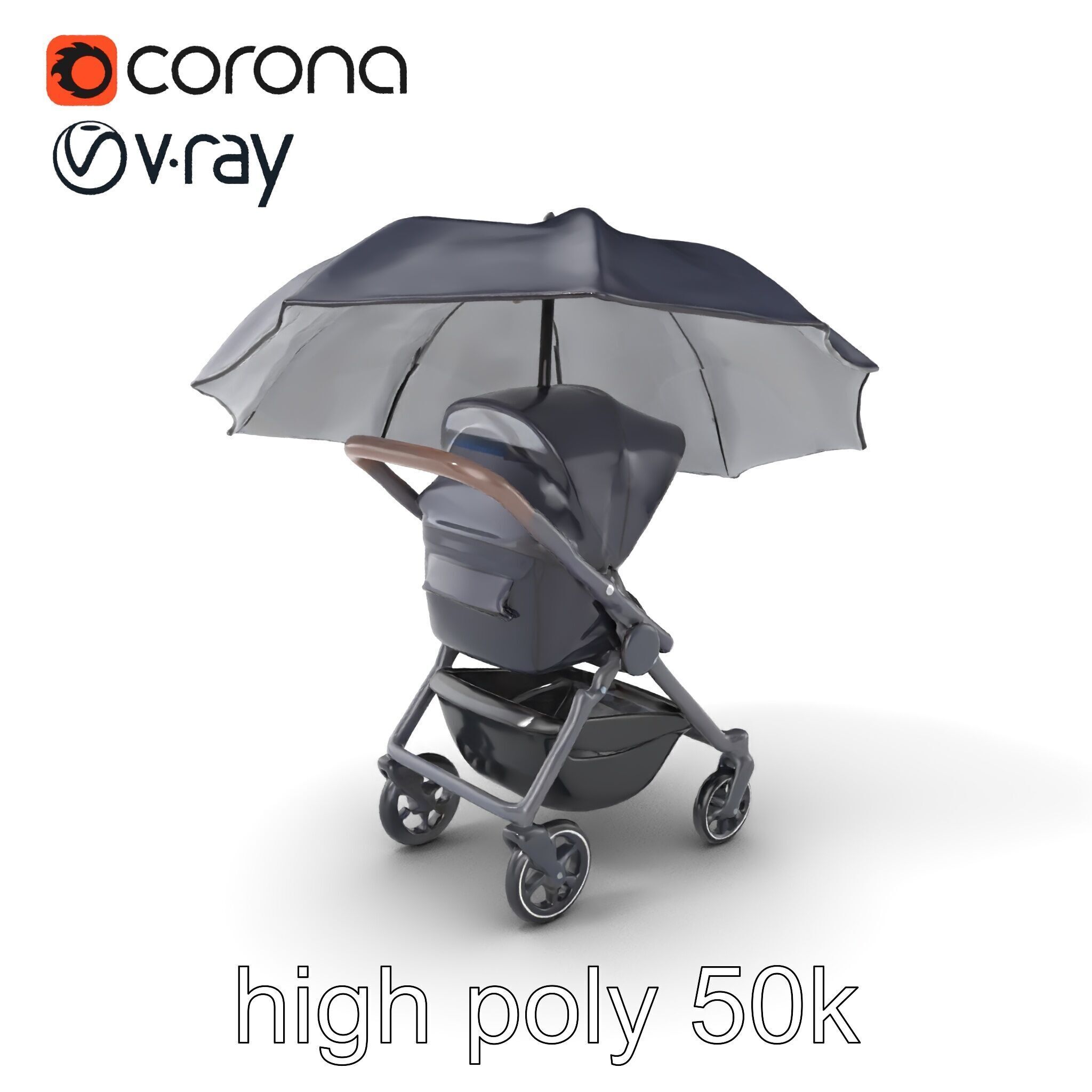Elegant Umbrella Stroller with Hood Model Pack Low-poly 3D model_2