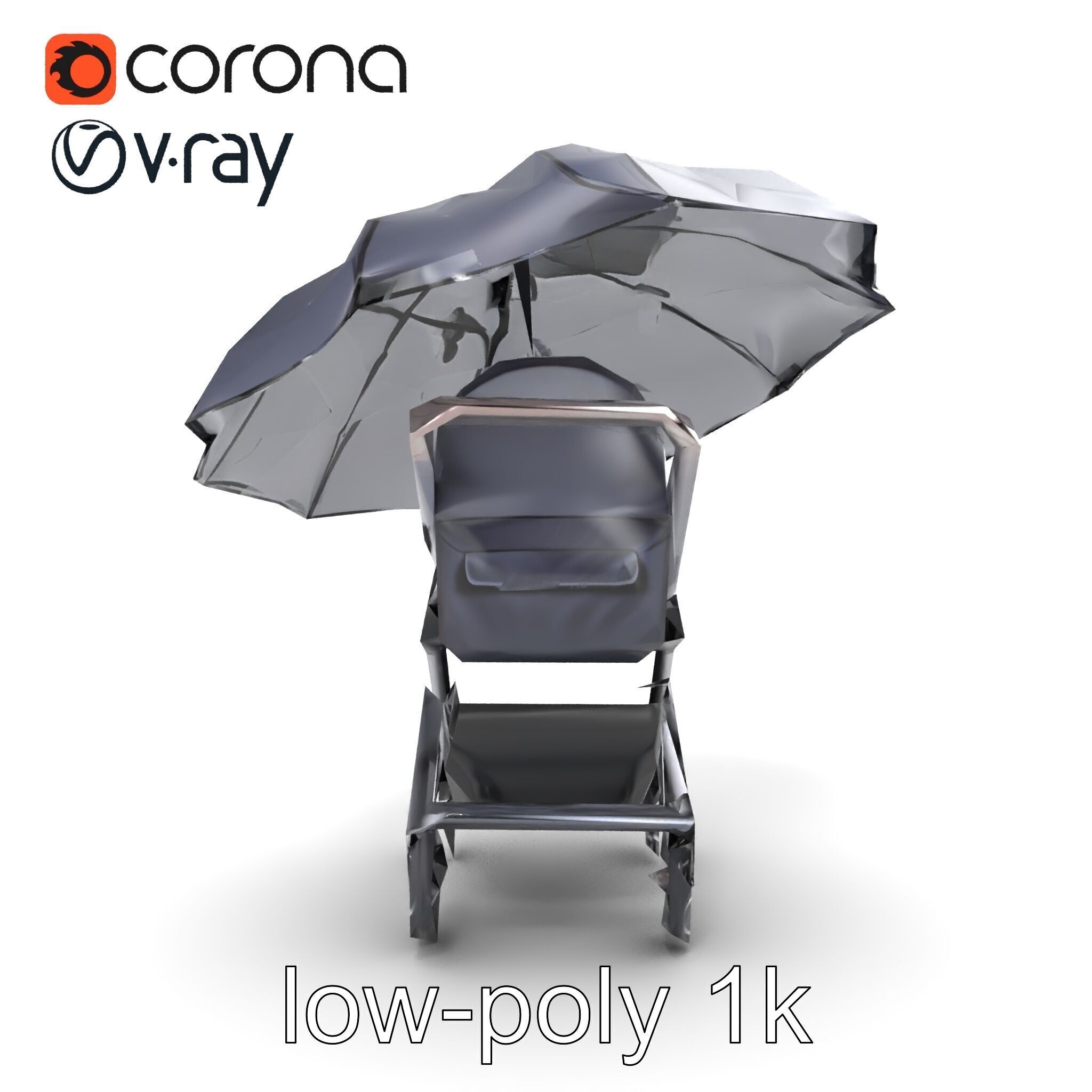 Elegant Umbrella Stroller with Hood Model Pack Low-poly 3D model_18