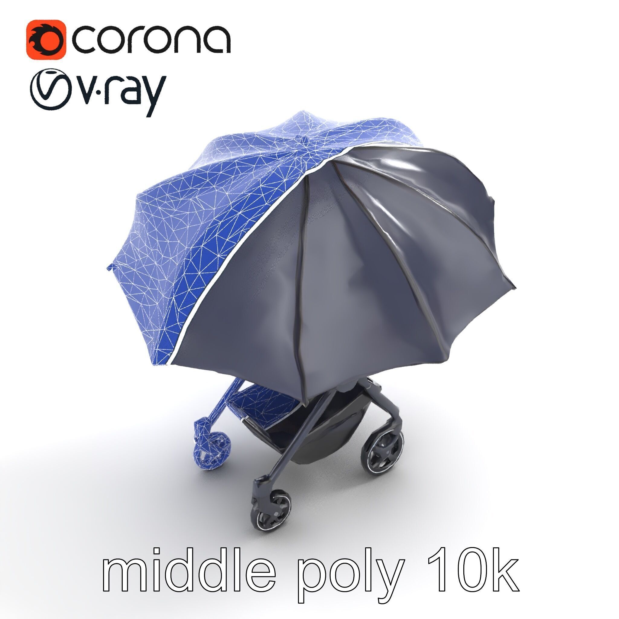 Elegant Umbrella Stroller with Hood Model Pack Low-poly 3D model_11