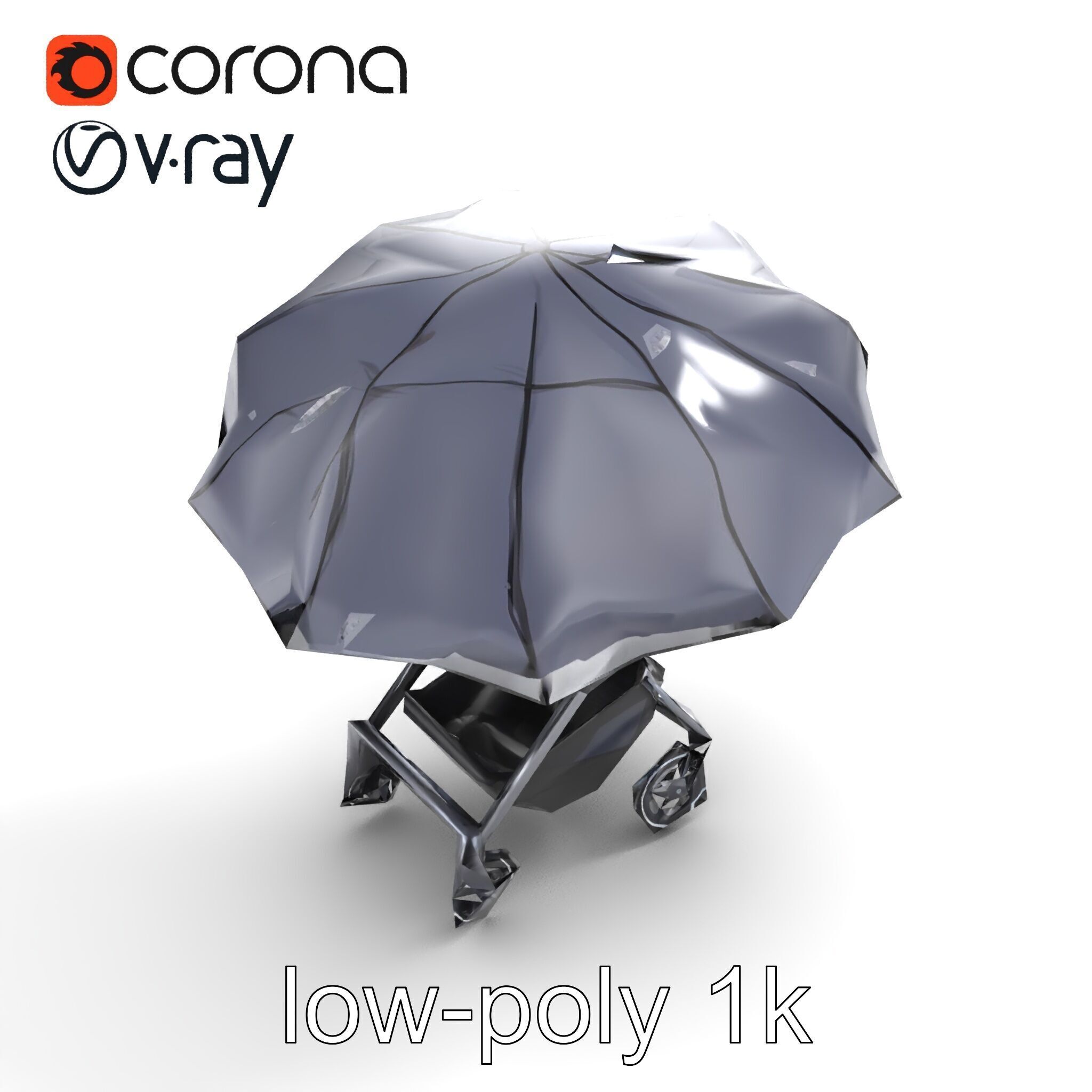 Elegant Umbrella Stroller with Hood Model Pack Low-poly 3D model_9