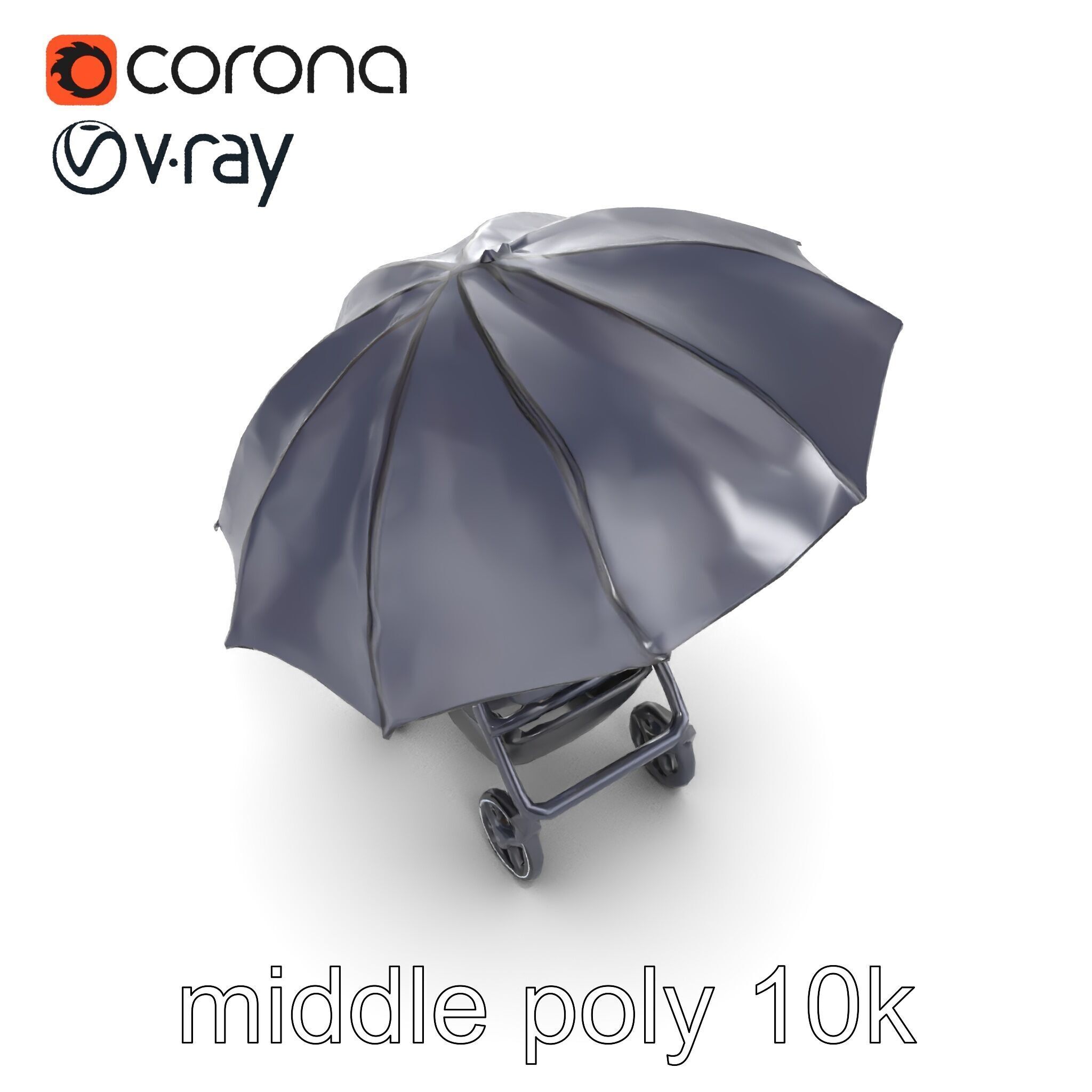Elegant Umbrella Stroller with Hood Model Pack Low-poly 3D model_14