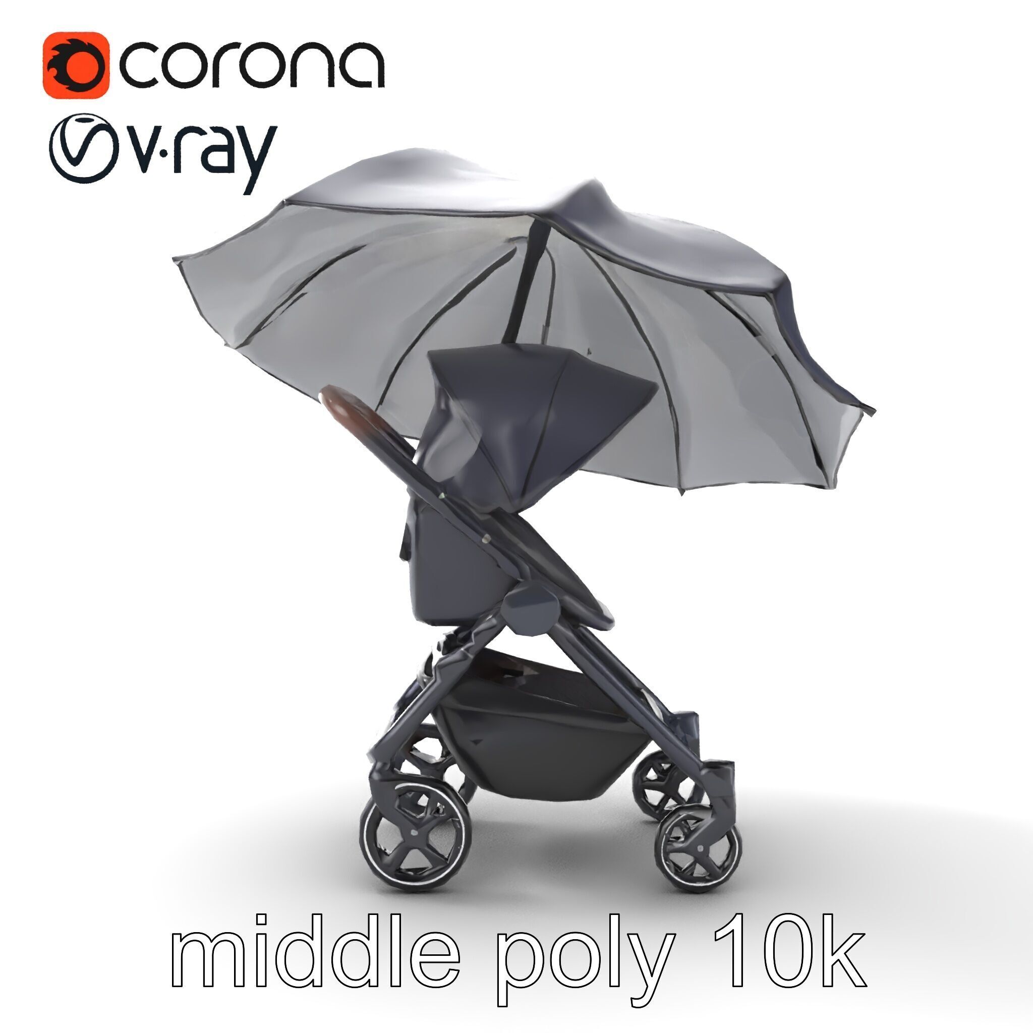 Elegant Umbrella Stroller with Hood Model Pack Low-poly 3D model_17