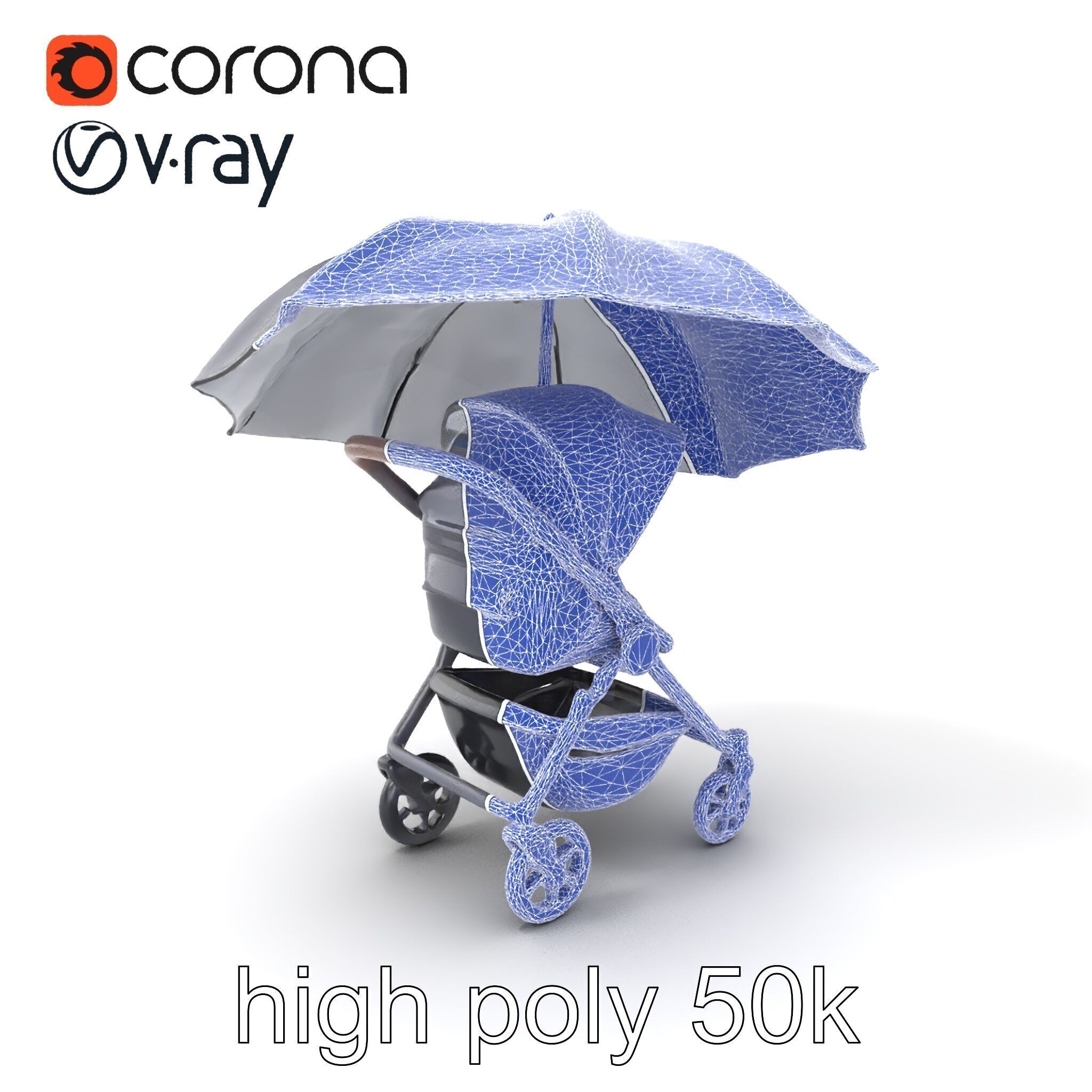 Elegant Umbrella Stroller with Hood Model Pack Low-poly 3D model_10