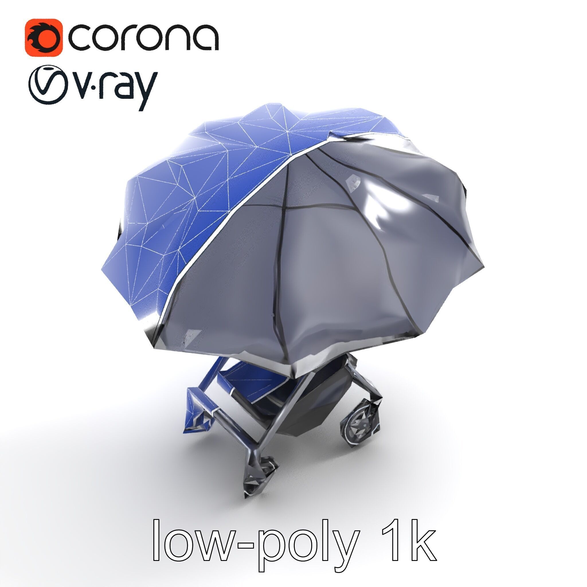 Elegant Umbrella Stroller with Hood Model Pack Low-poly 3D model_21