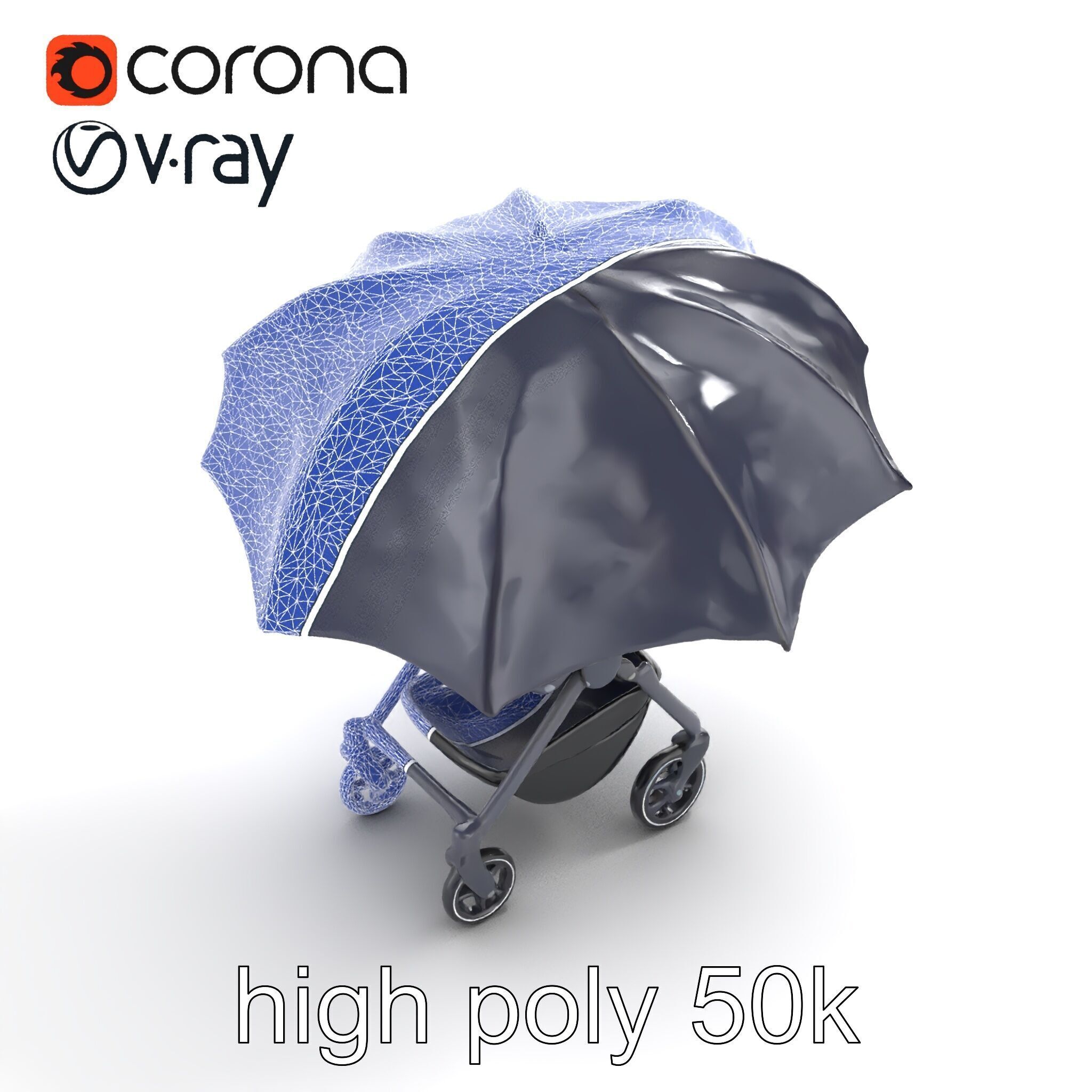 Elegant Umbrella Stroller with Hood Model Pack Low-poly 3D model_26