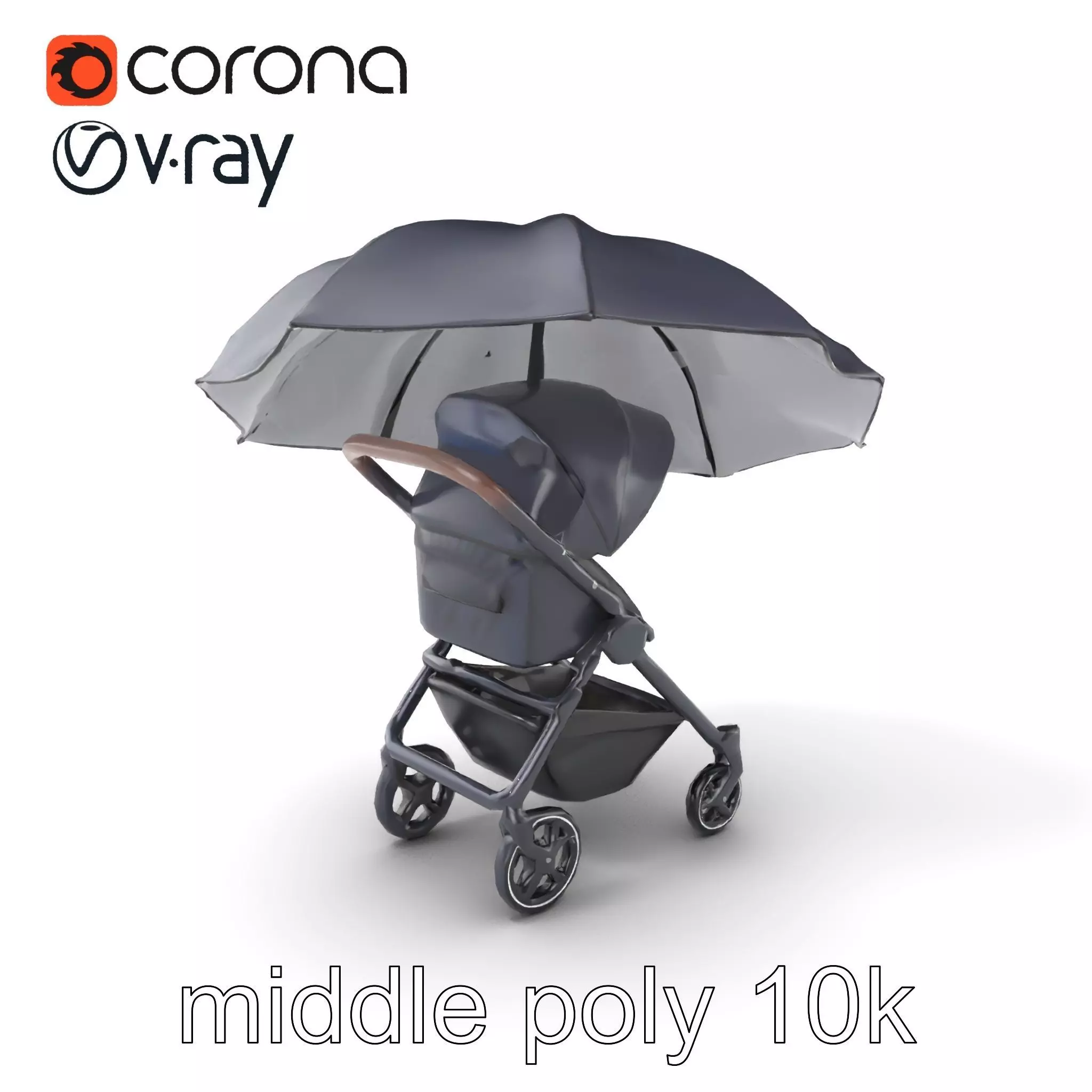 Elegant Umbrella Stroller with Hood Model Pack Low-poly 3D model_0
