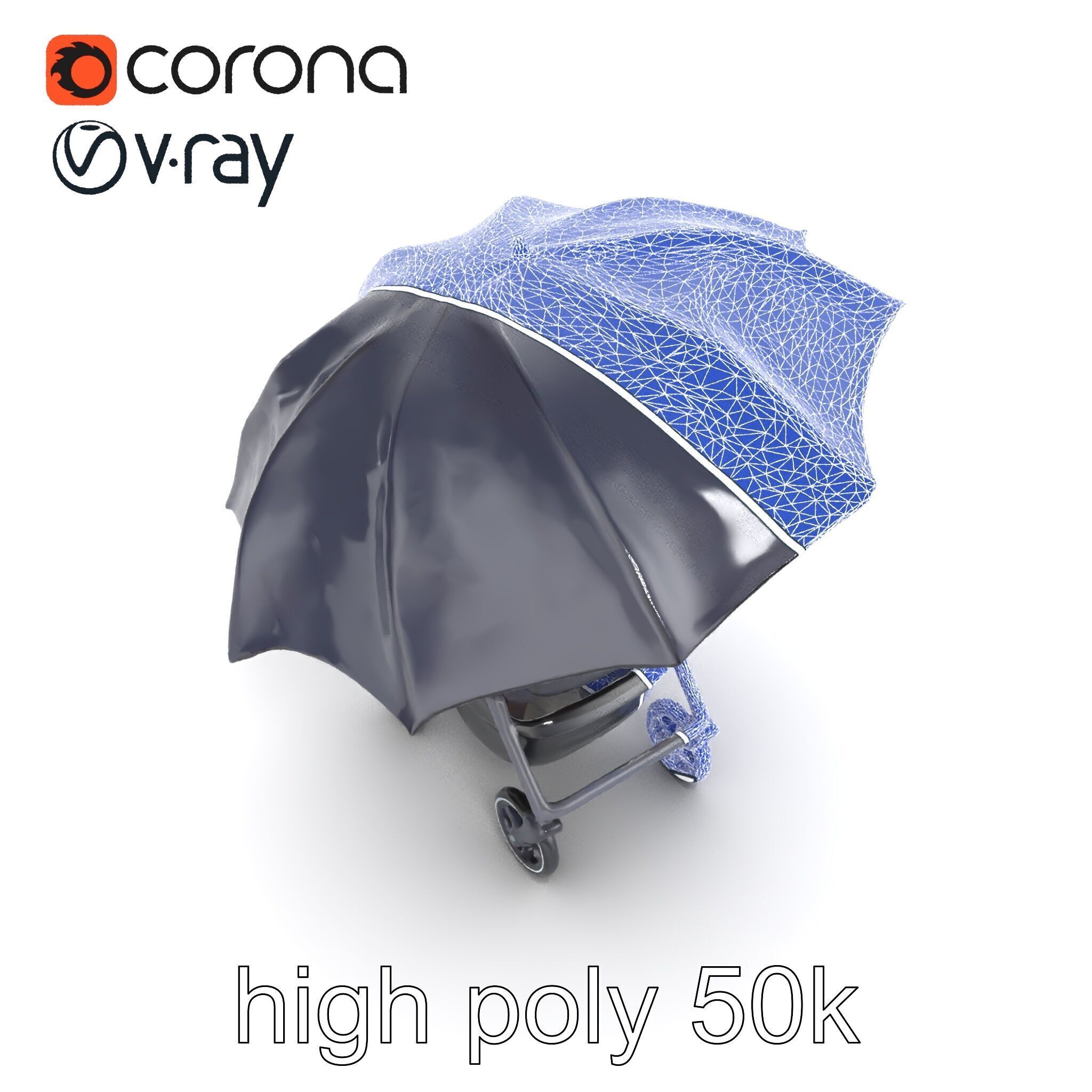 Elegant Umbrella Stroller with Hood Model Pack Low-poly 3D model_20
