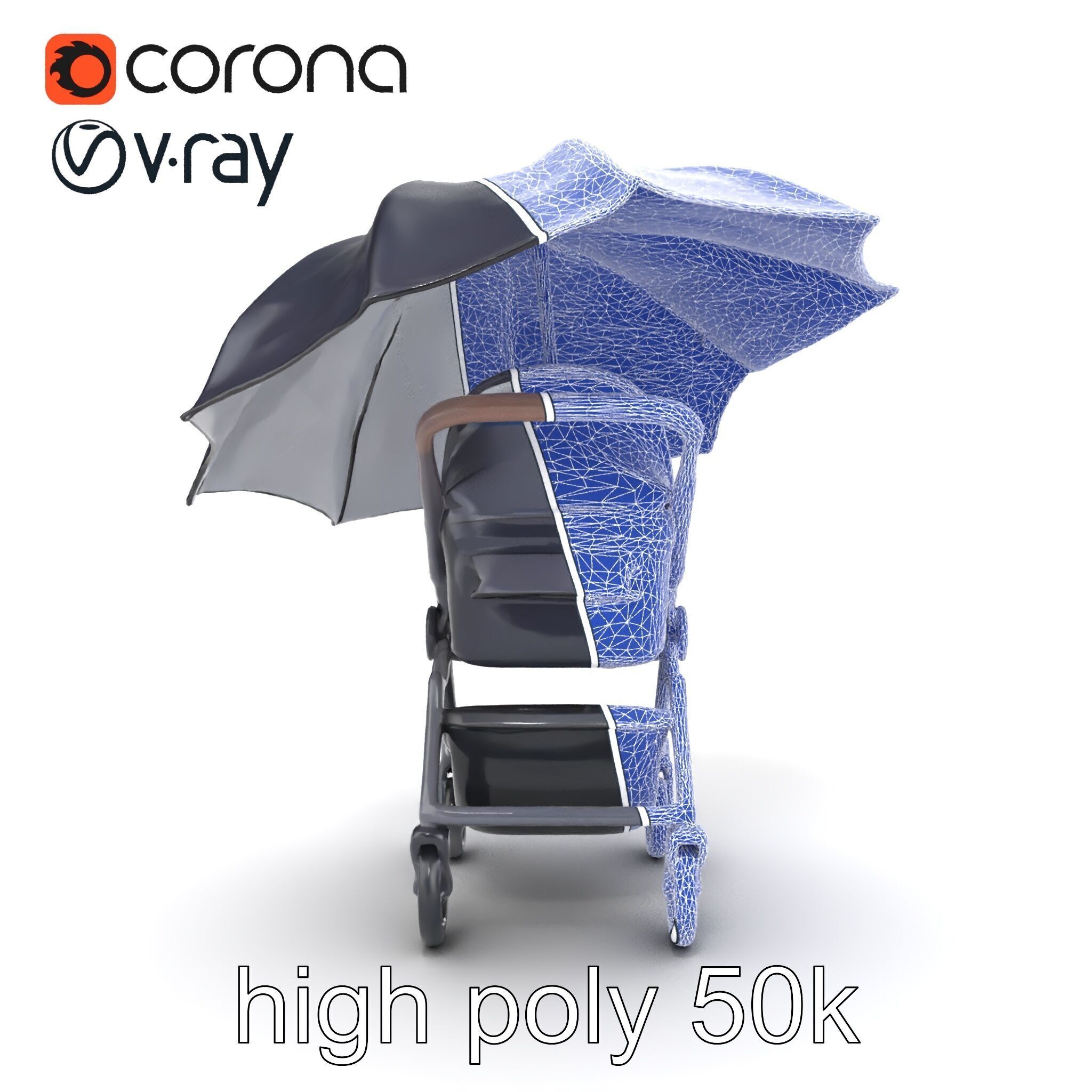 Elegant Umbrella Stroller with Hood Model Pack Low-poly 3D model_24