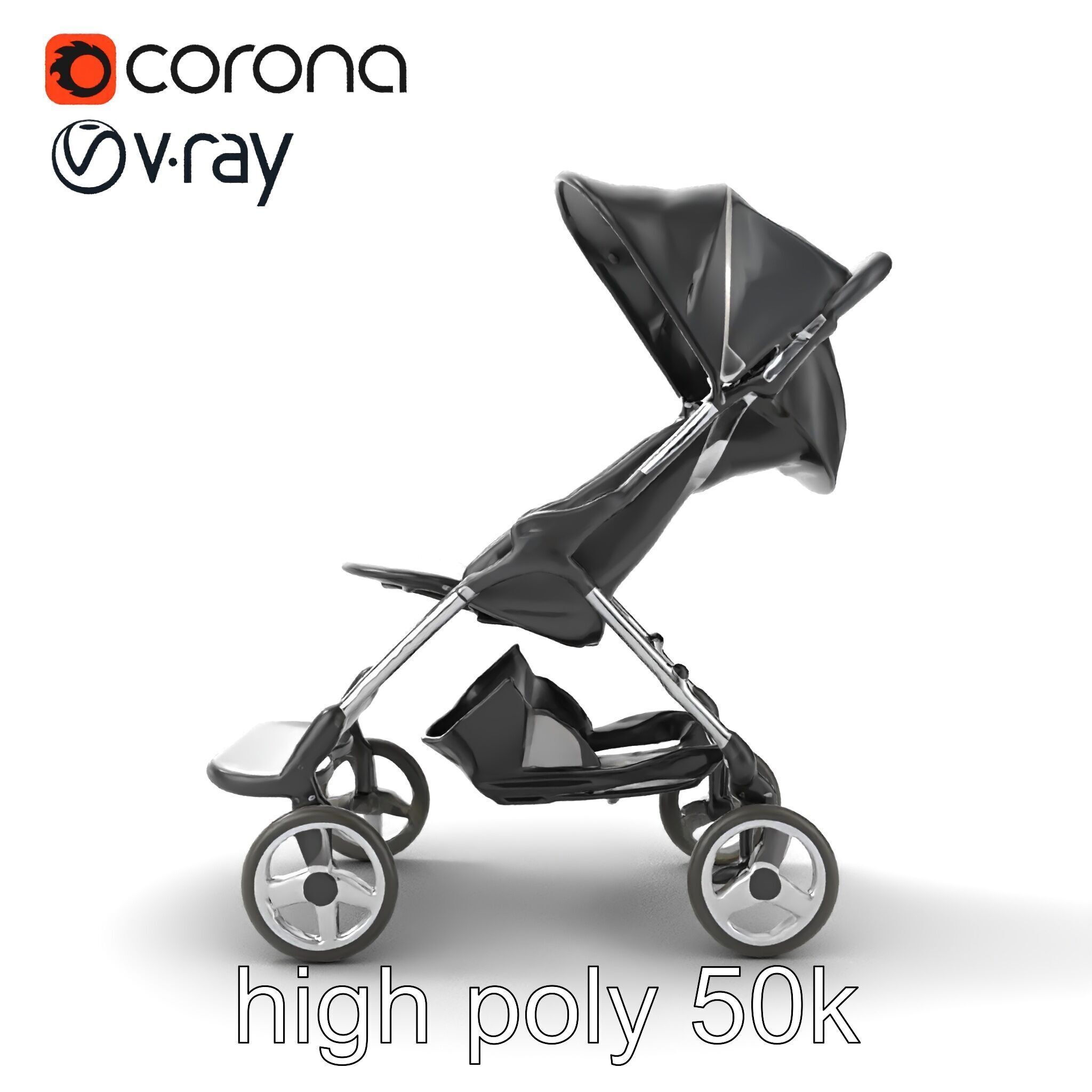 Umbrella Stroller with Ergonomic Footrest model pack Low-poly 3D model_19