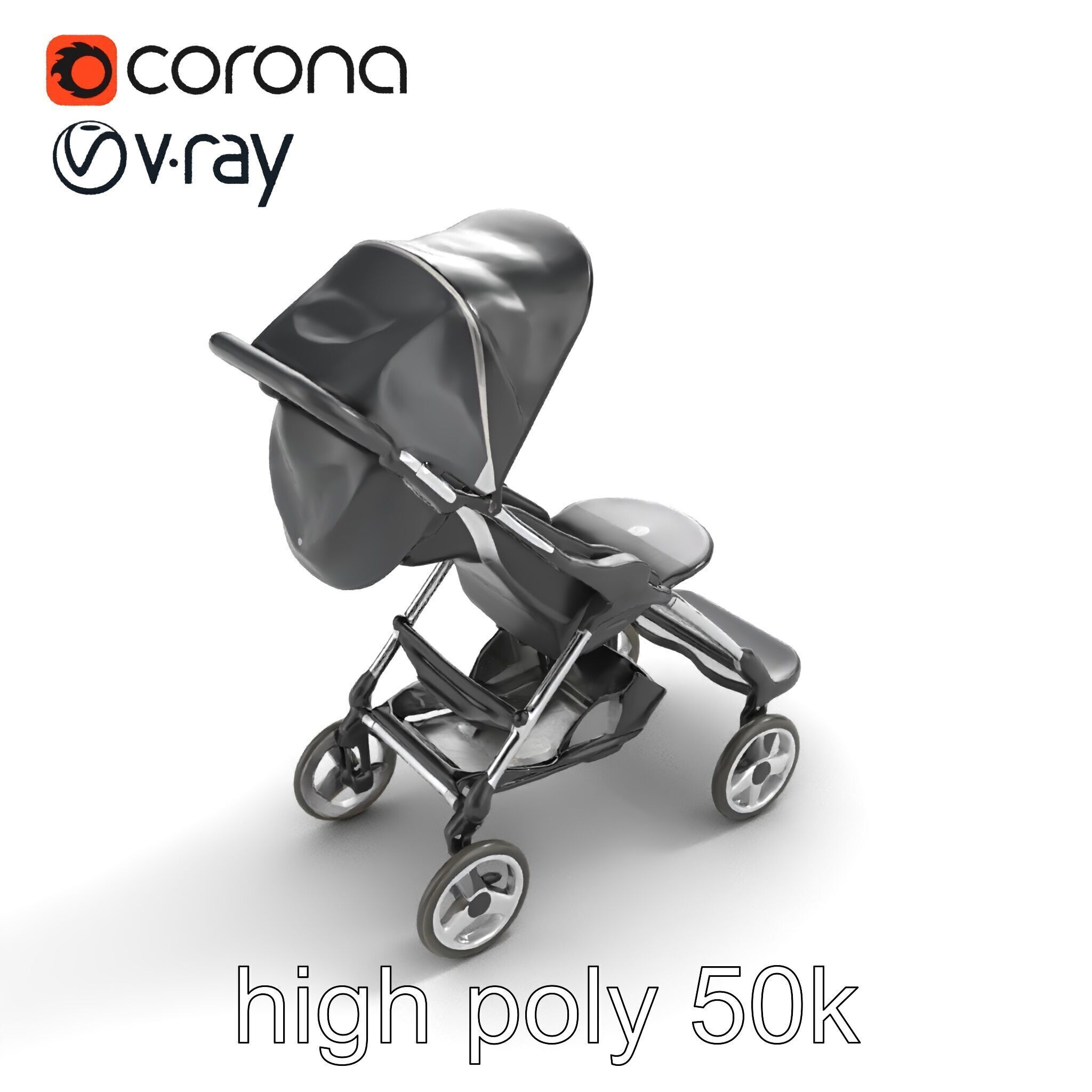 Umbrella Stroller with Ergonomic Footrest model pack Low-poly 3D model_9