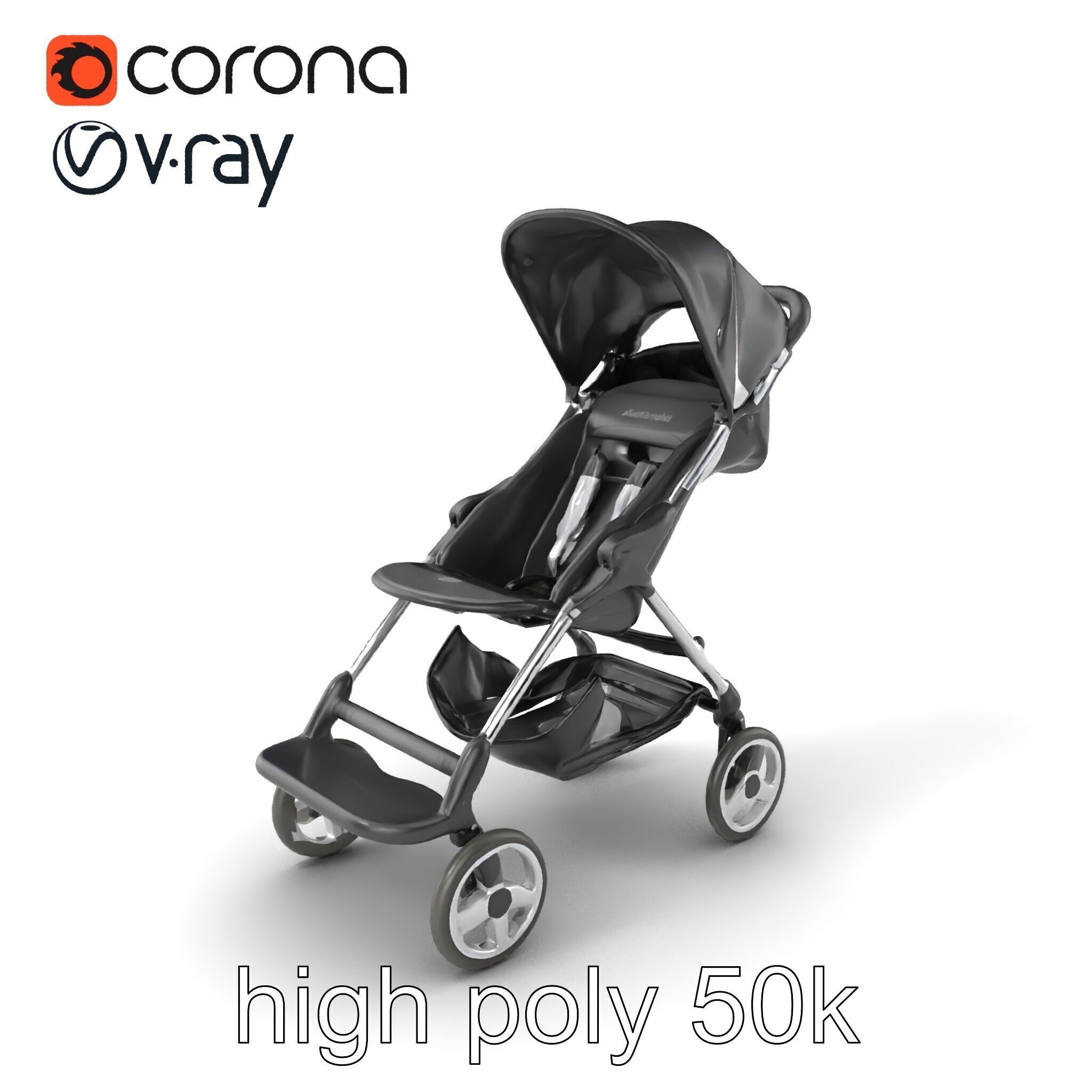 Umbrella Stroller with Ergonomic Footrest model pack Low-poly 3D model_2
