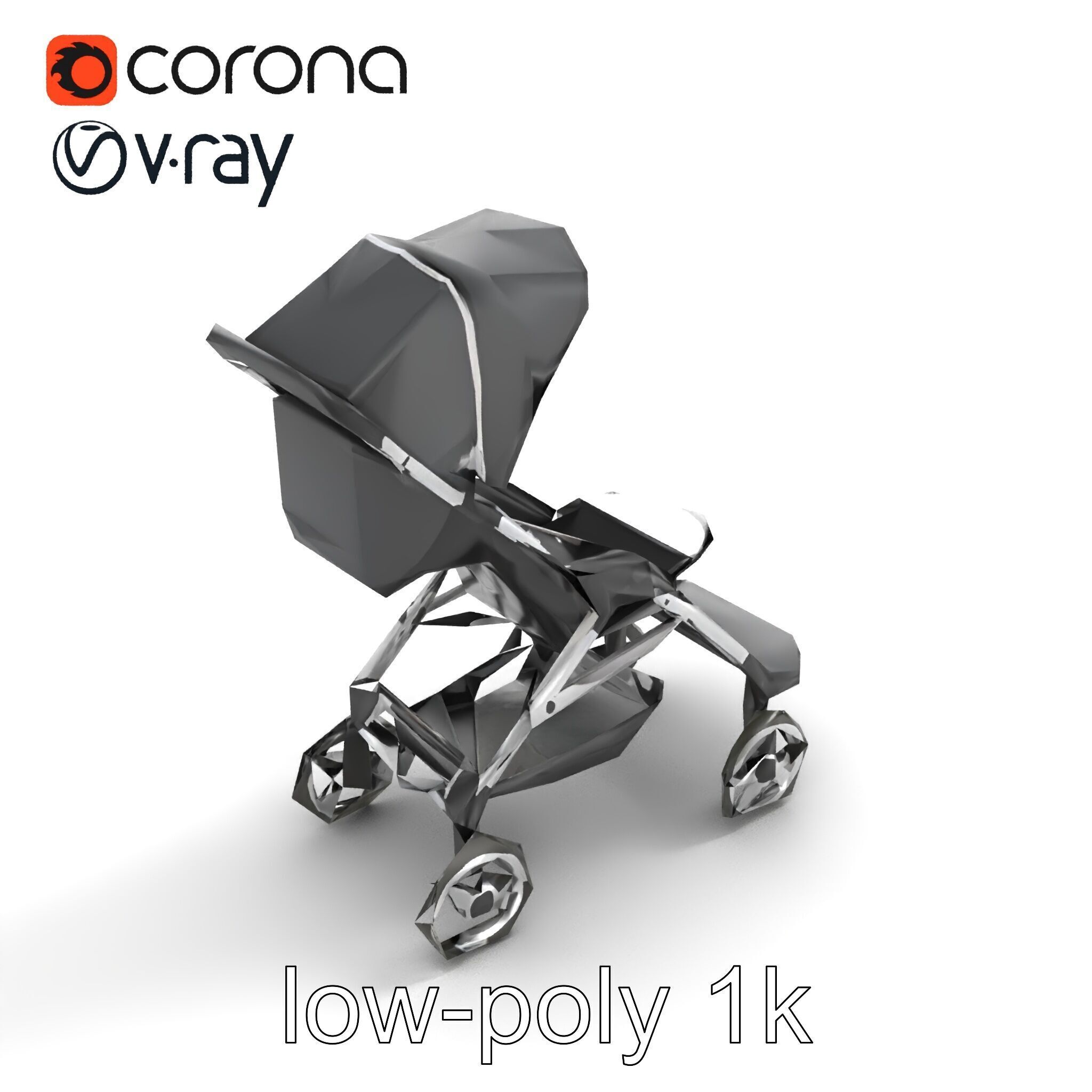 Umbrella Stroller with Ergonomic Footrest model pack Low-poly 3D model_8