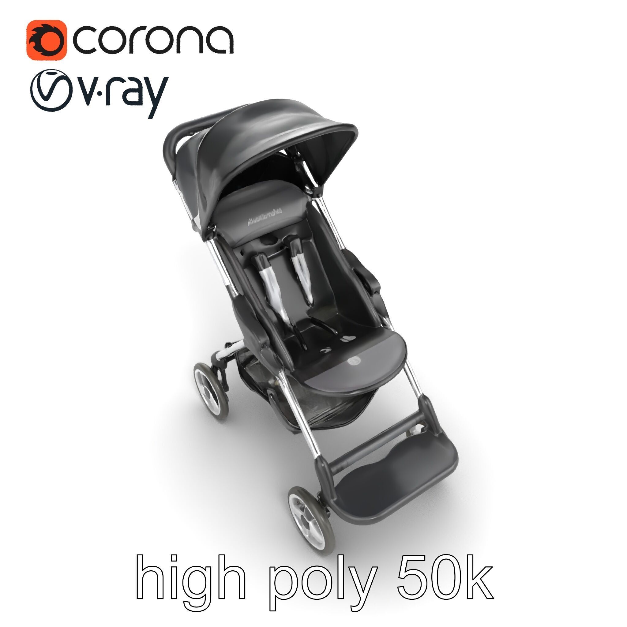 Umbrella Stroller with Ergonomic Footrest model pack Low-poly 3D model_15