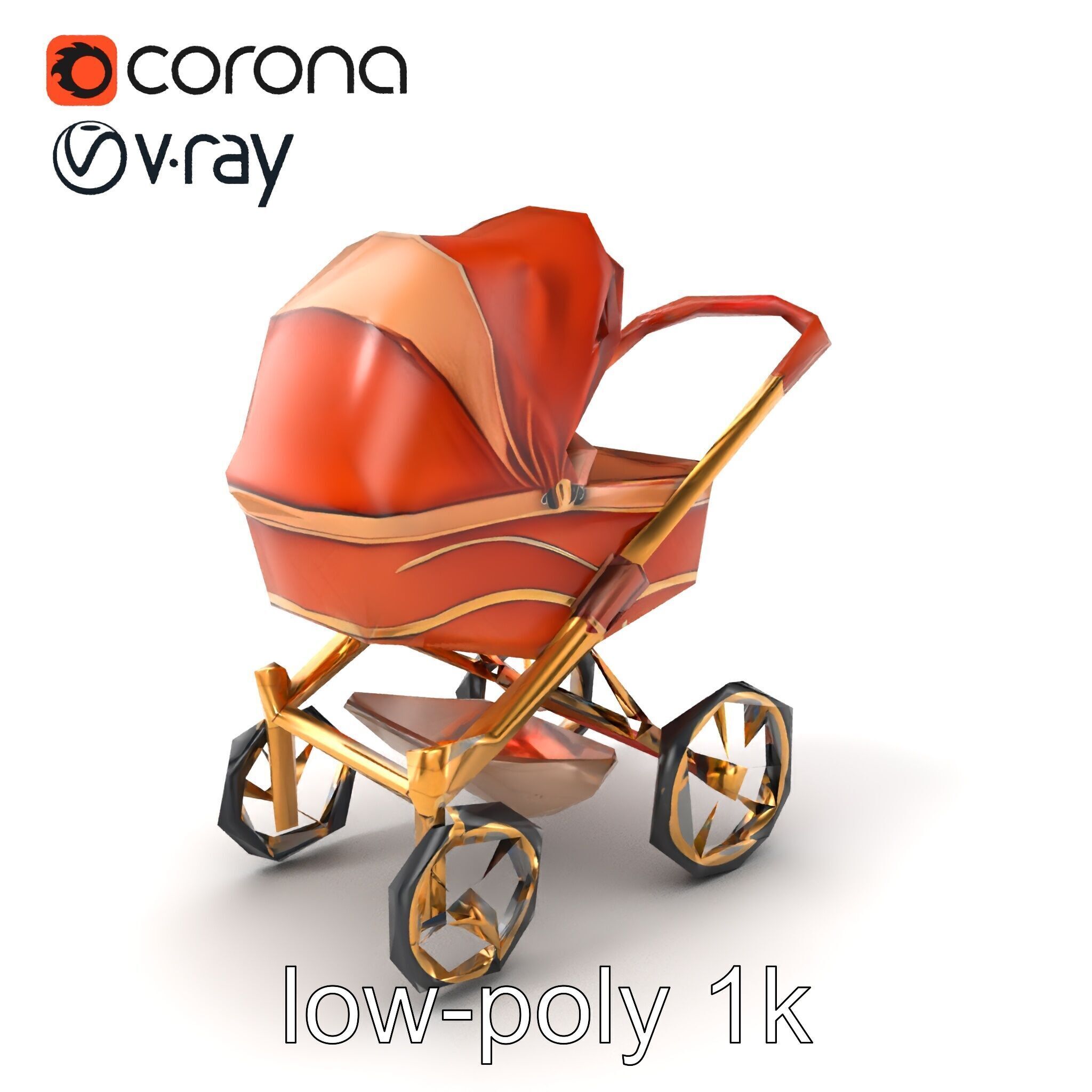 Luxury Stroller Exquisite Detailing Model Pack Low-poly 3D model_4