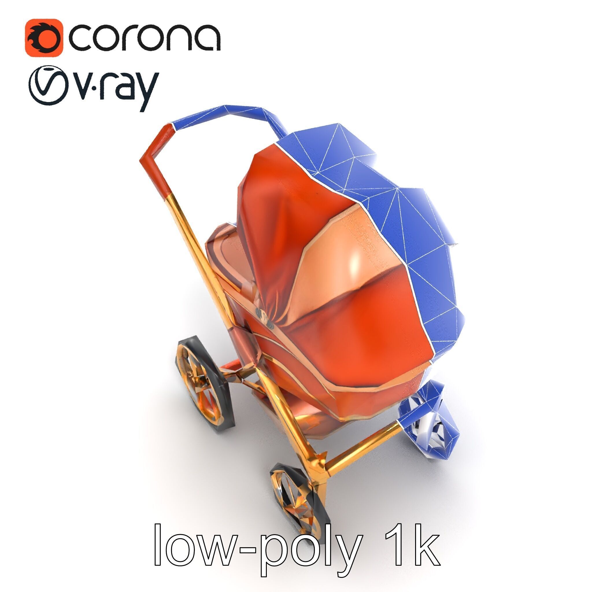 Luxury Stroller Exquisite Detailing Model Pack Low-poly 3D model_15