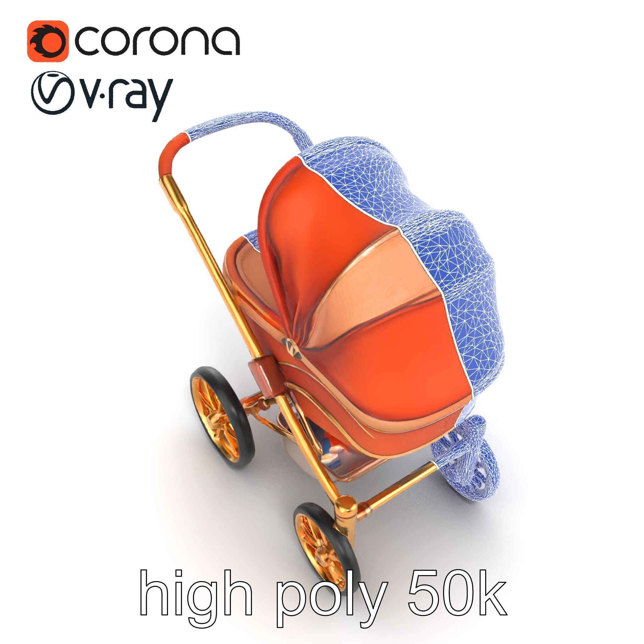 Luxury Stroller Exquisite Detailing Model Pack Low-poly 3D model_23