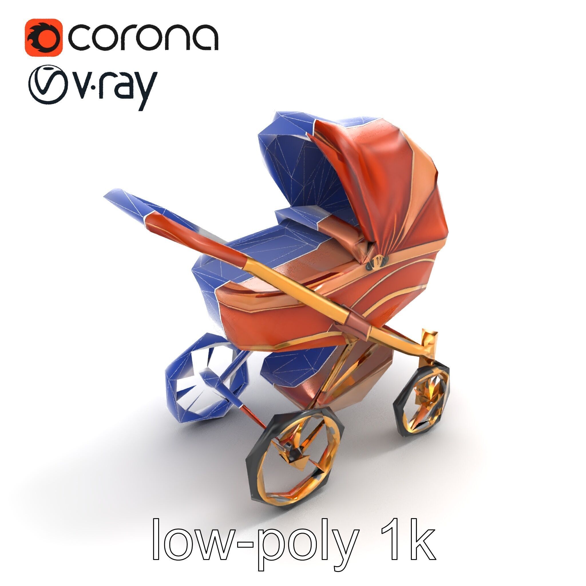 Luxury Stroller Exquisite Detailing Model Pack Low-poly 3D model_10