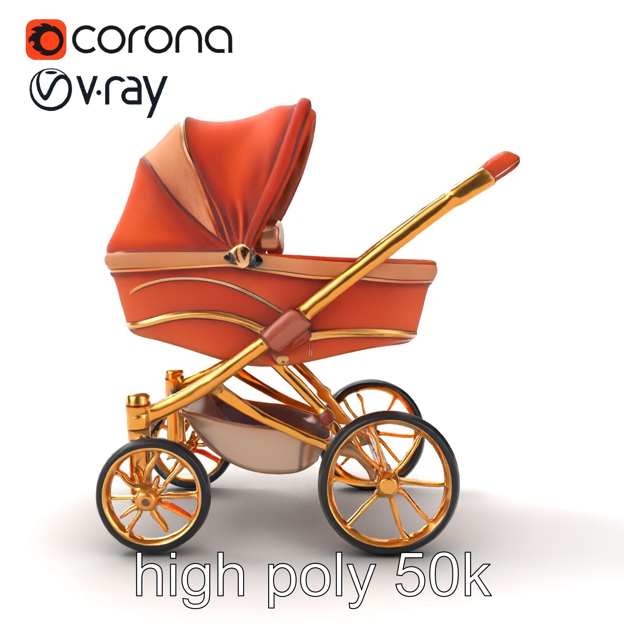 Luxury Stroller Exquisite Detailing Model Pack Low-poly 3D model_30