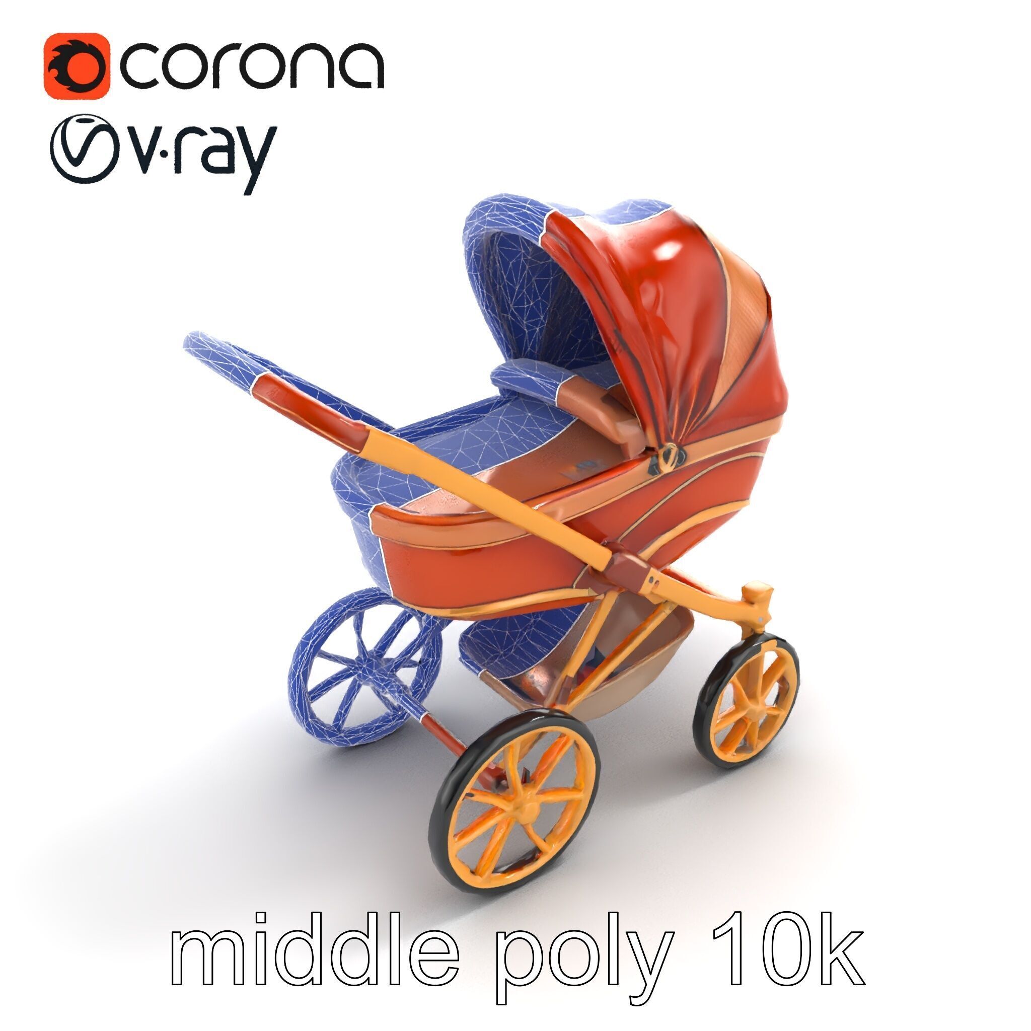Luxury Stroller Exquisite Detailing Model Pack Low-poly 3D model_26