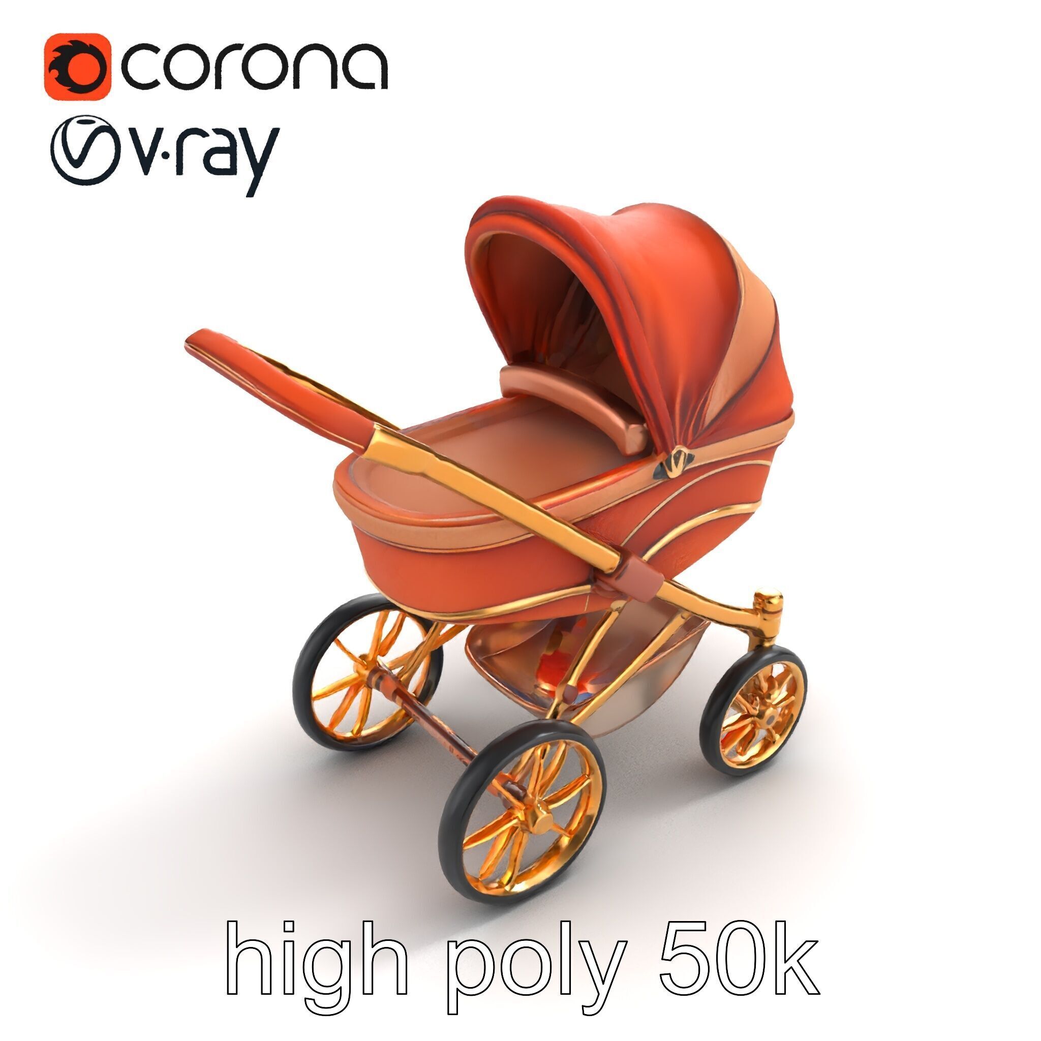 Luxury Stroller Exquisite Detailing Model Pack Low-poly 3D model_9