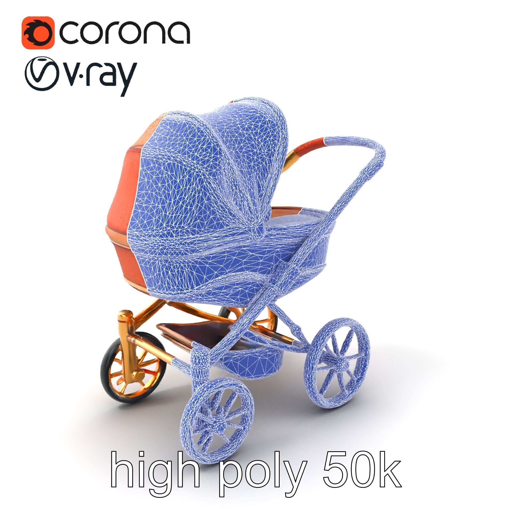 Luxury Stroller Exquisite Detailing Model Pack Low-poly 3D model_1