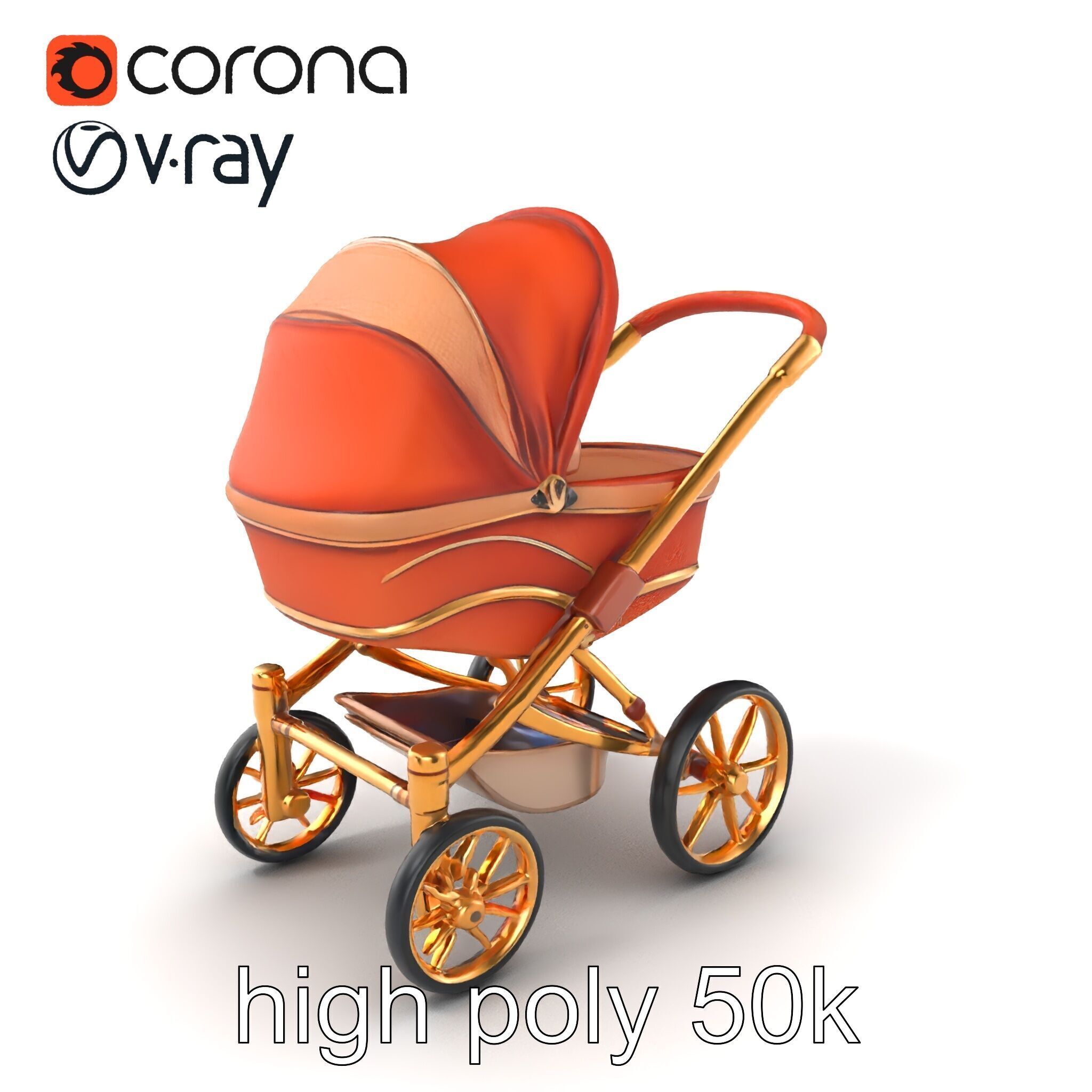 Luxury Stroller Exquisite Detailing Model Pack Low-poly 3D model_2