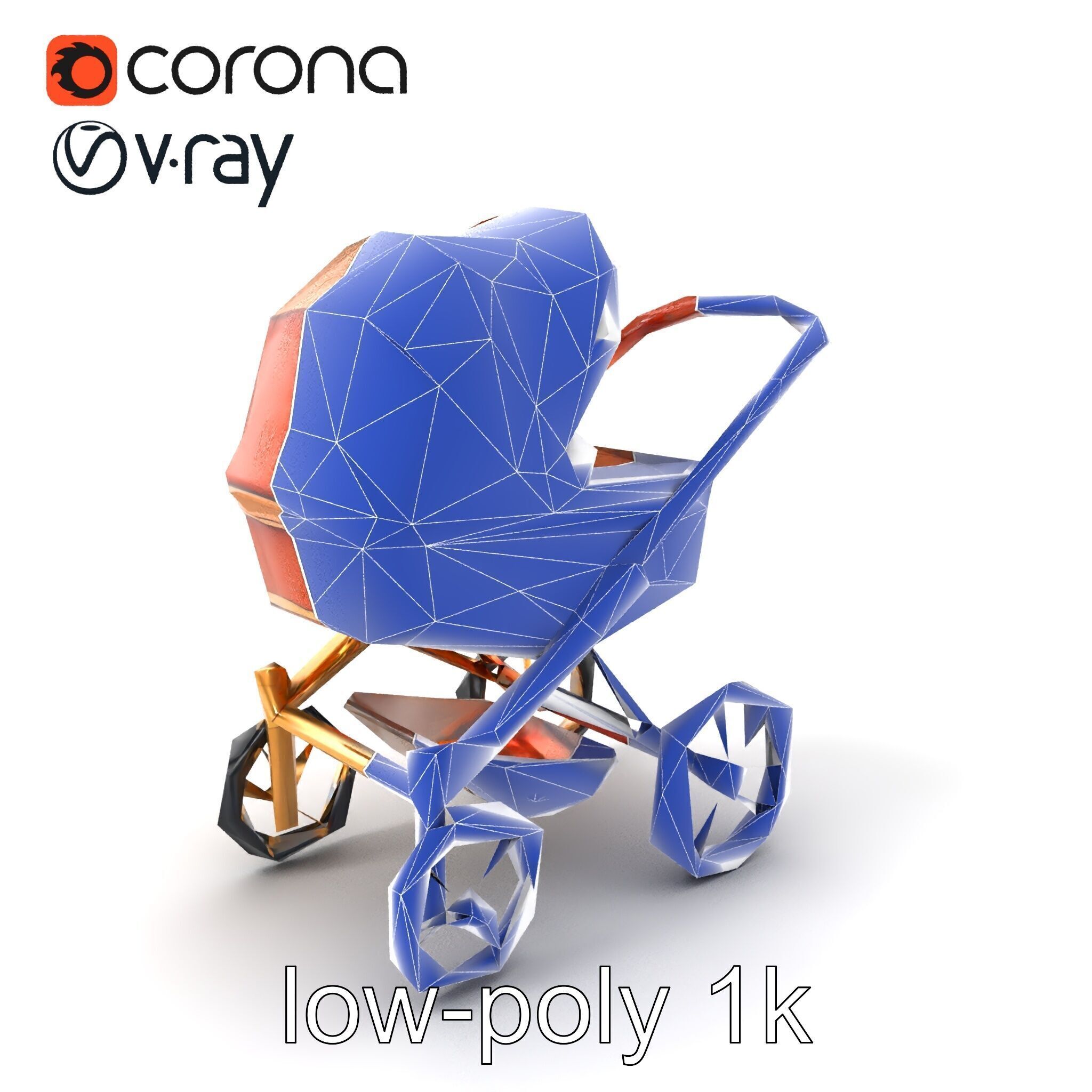 Luxury Stroller Exquisite Detailing Model Pack Low-poly 3D model_6