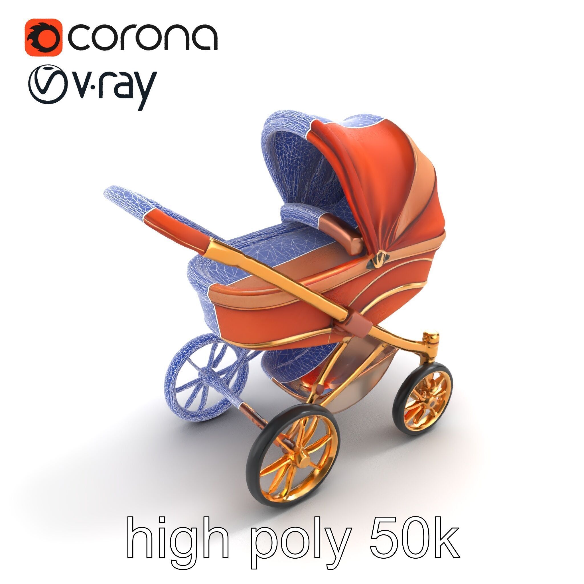 Luxury Stroller Exquisite Detailing Model Pack Low-poly 3D model_29