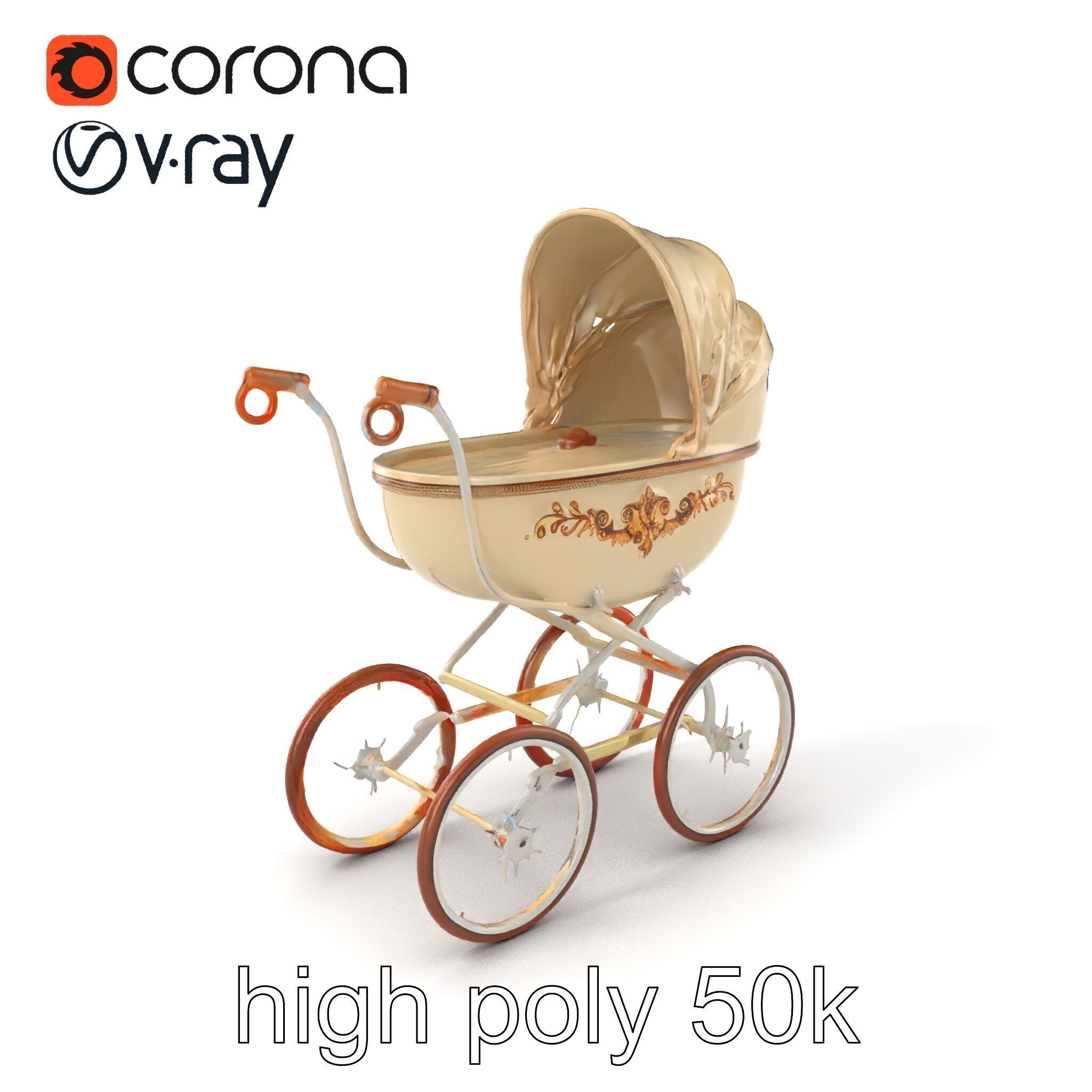 Vintage Pram Elegance Model Pack Low-poly 3D model_2