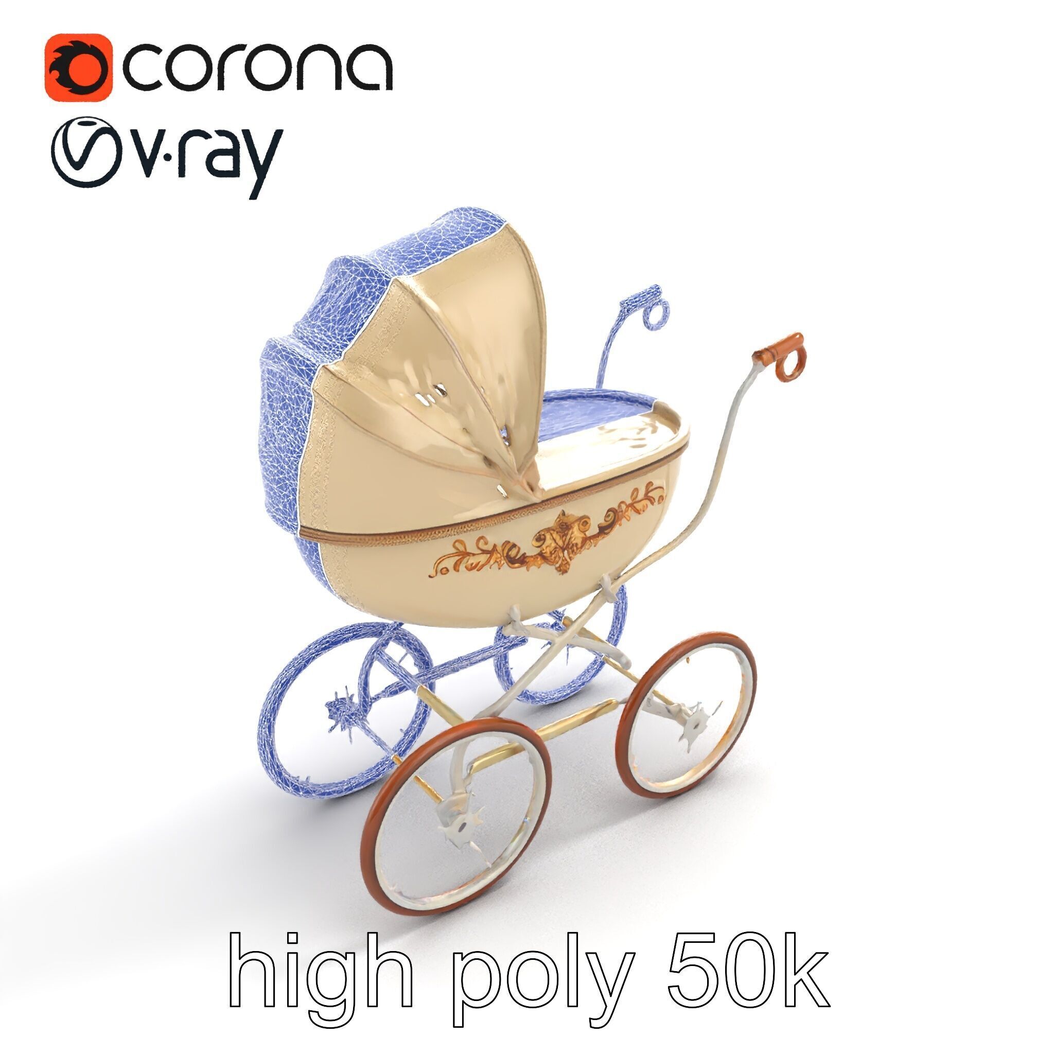 Vintage Pram Elegance Model Pack Low-poly 3D model_23