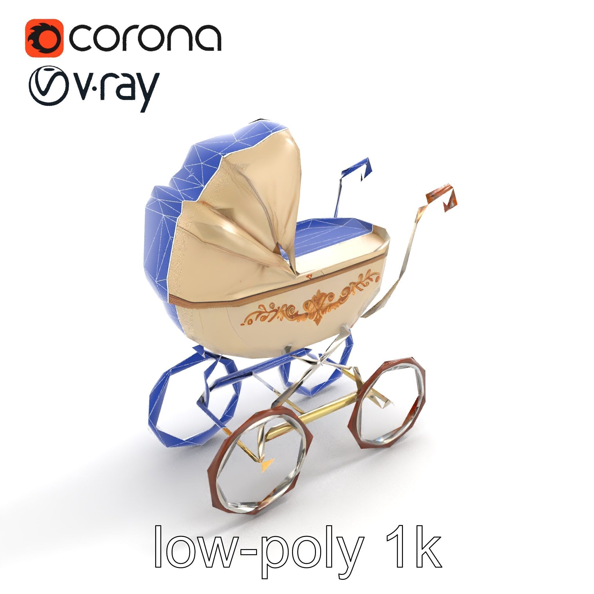 Vintage Pram Elegance Model Pack Low-poly 3D model_30