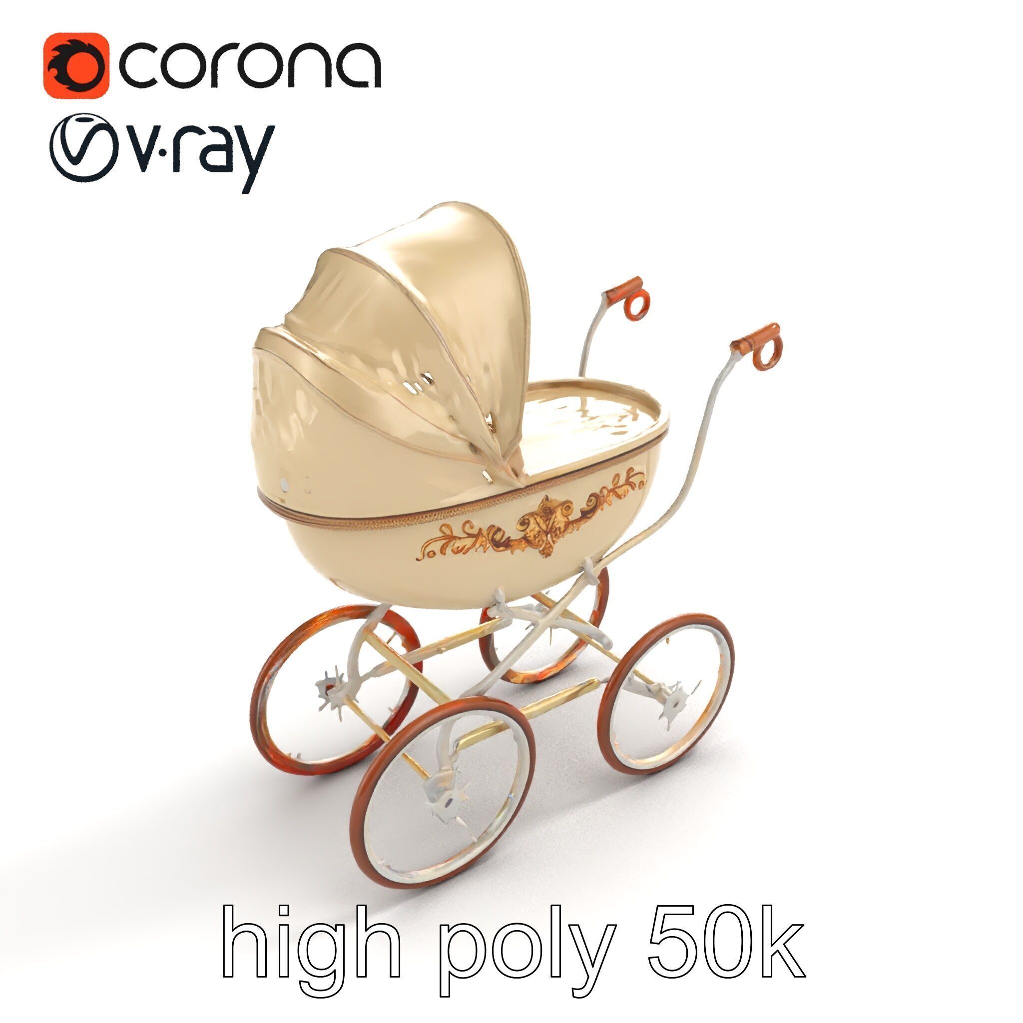 Vintage Pram Elegance Model Pack Low-poly 3D model_9
